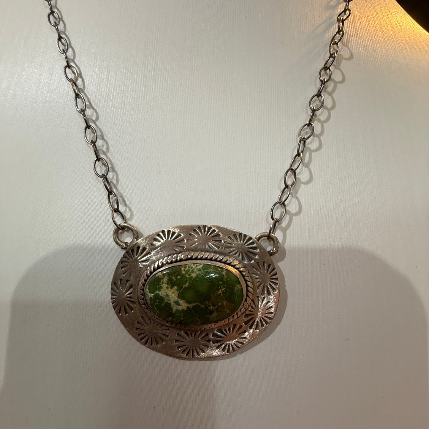 Sonoran Gold Turquoise Gemstone Pendant Necklace in Sterling Silver, 18 Inch Chain Wild West Boho