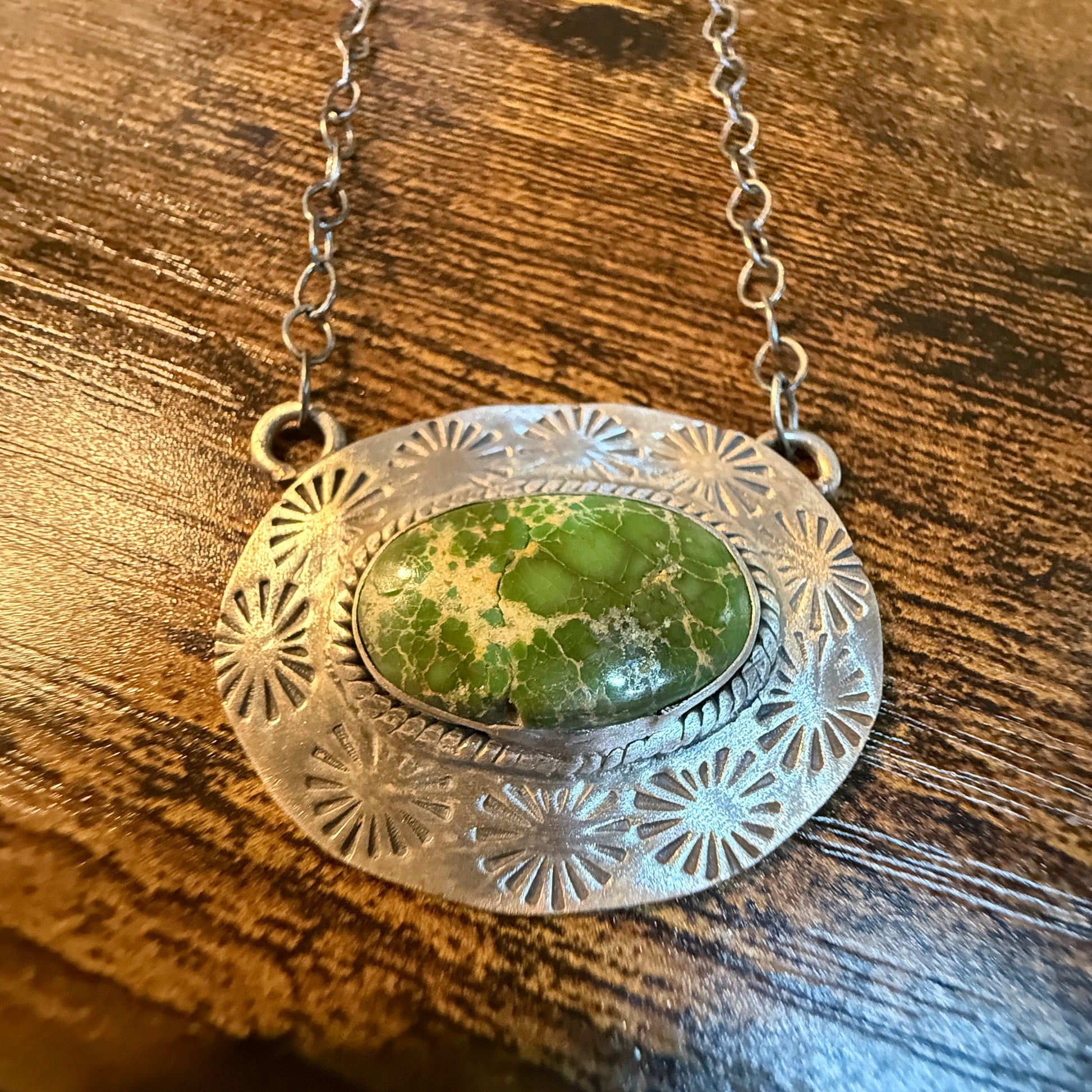 Sonoran Gold Turquoise Gemstone Pendant Necklace in Sterling Silver, 18 Inch Chain Wild West Boho