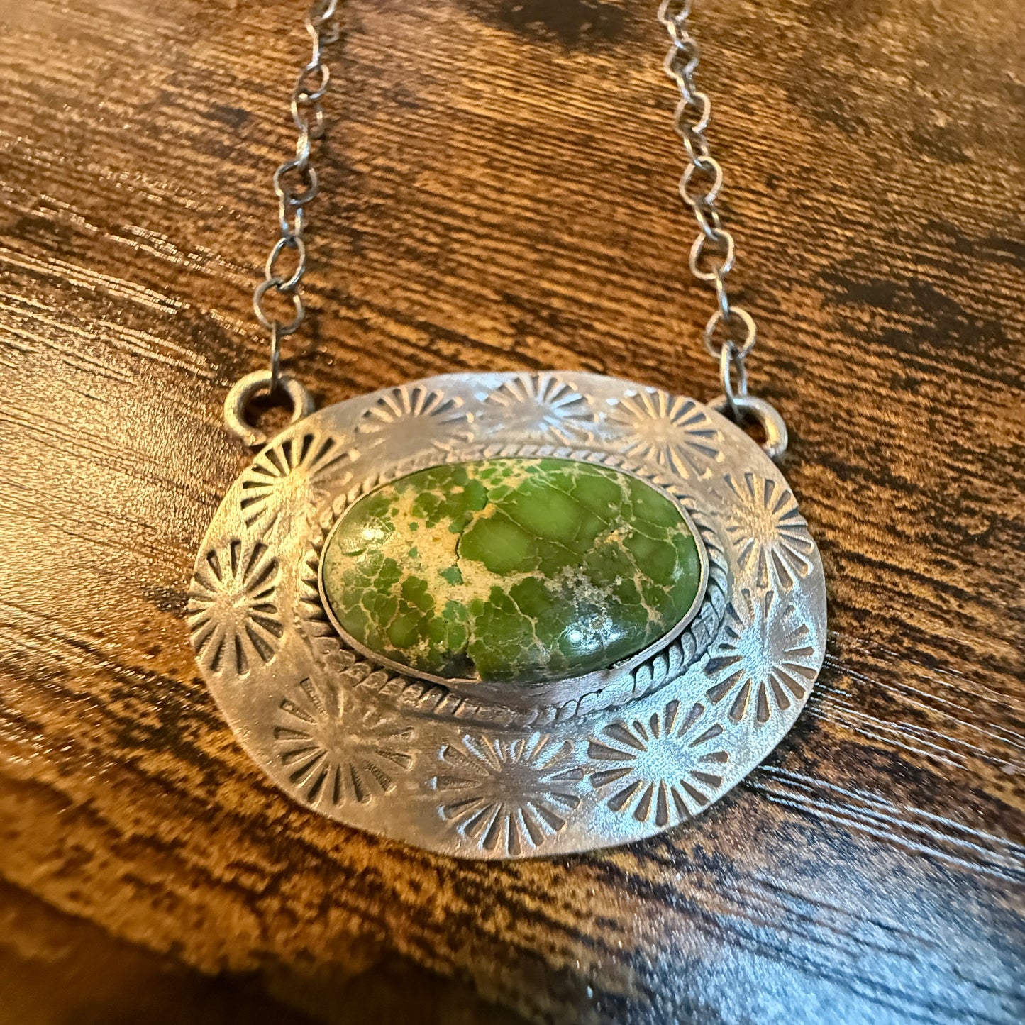 Sonoran Gold Turquoise Gemstone Pendant Necklace in Sterling Silver, 18 Inch Chain Wild West Boho