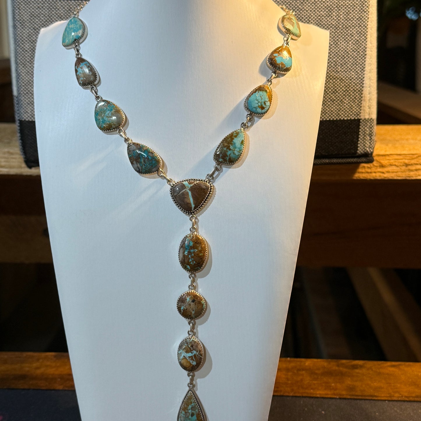 Royston Ribbon Turquoise Gemstone Lariat Necklace 20 Inch Sterling Silver Wild West Boho