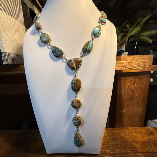 Royston Ribbon Turquoise Gemstone Lariat Necklace 20 Inch Sterling Silver Wild West Boho