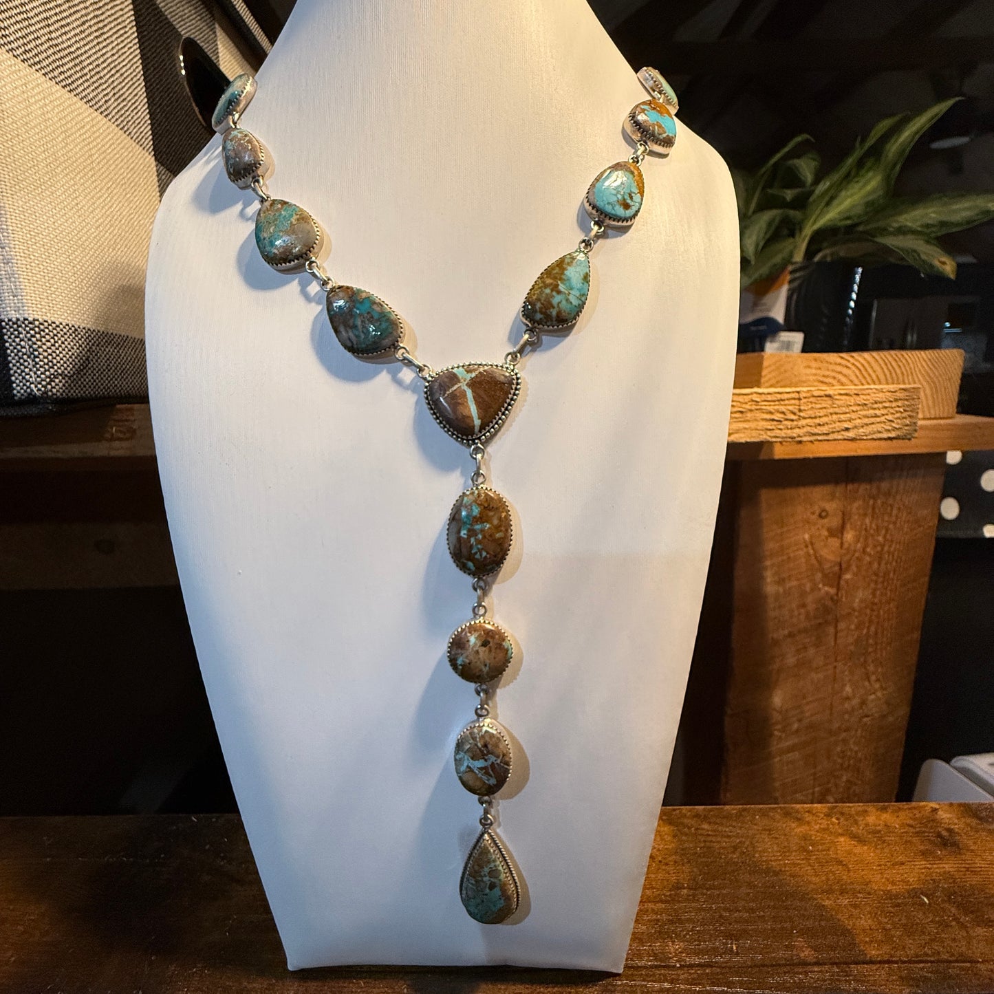 Royston Ribbon Turquoise Gemstone Lariat Necklace 20 Inch Sterling Silver Wild West Boho