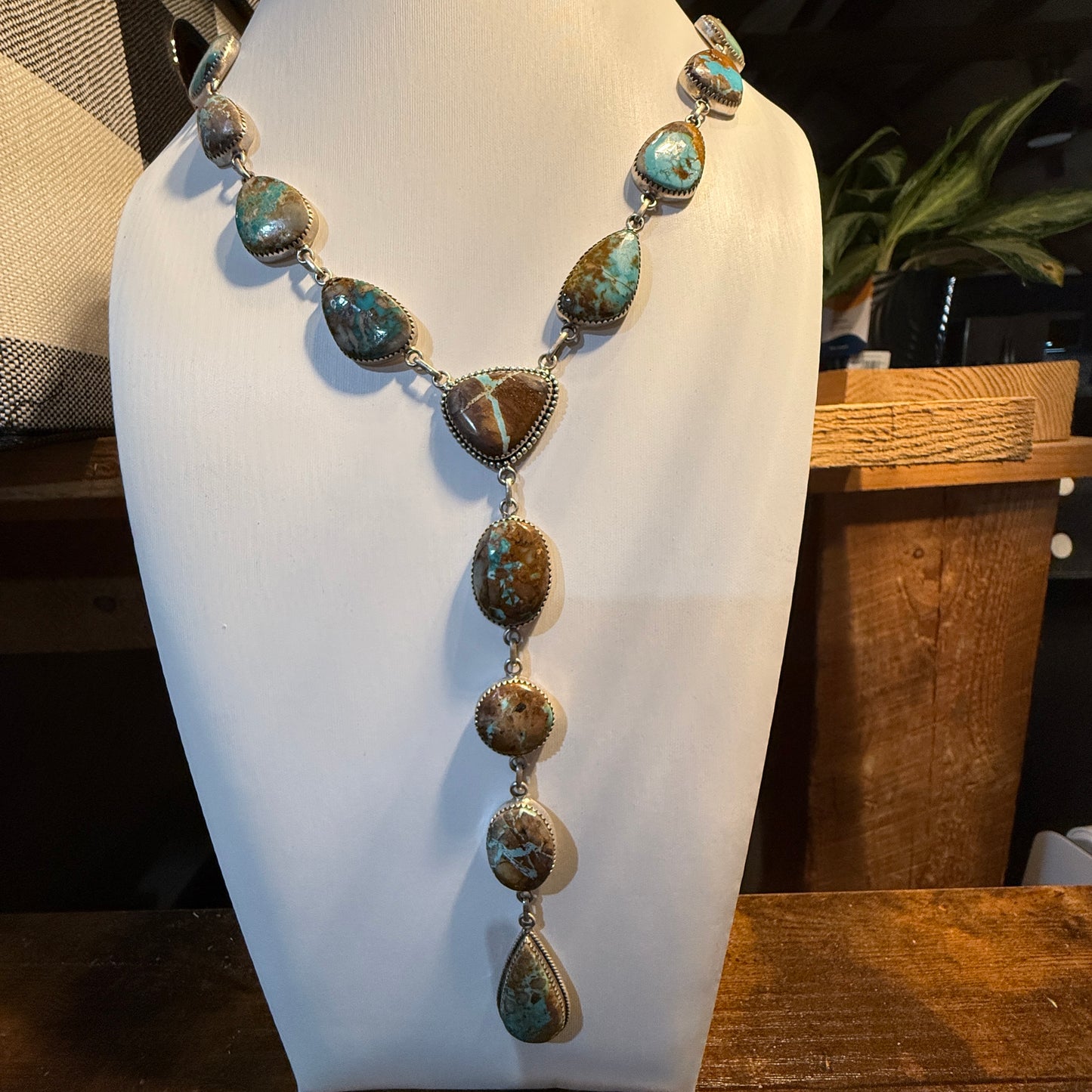 Royston Ribbon Turquoise Gemstone Lariat Necklace 20 Inch Sterling Silver Wild West Boho