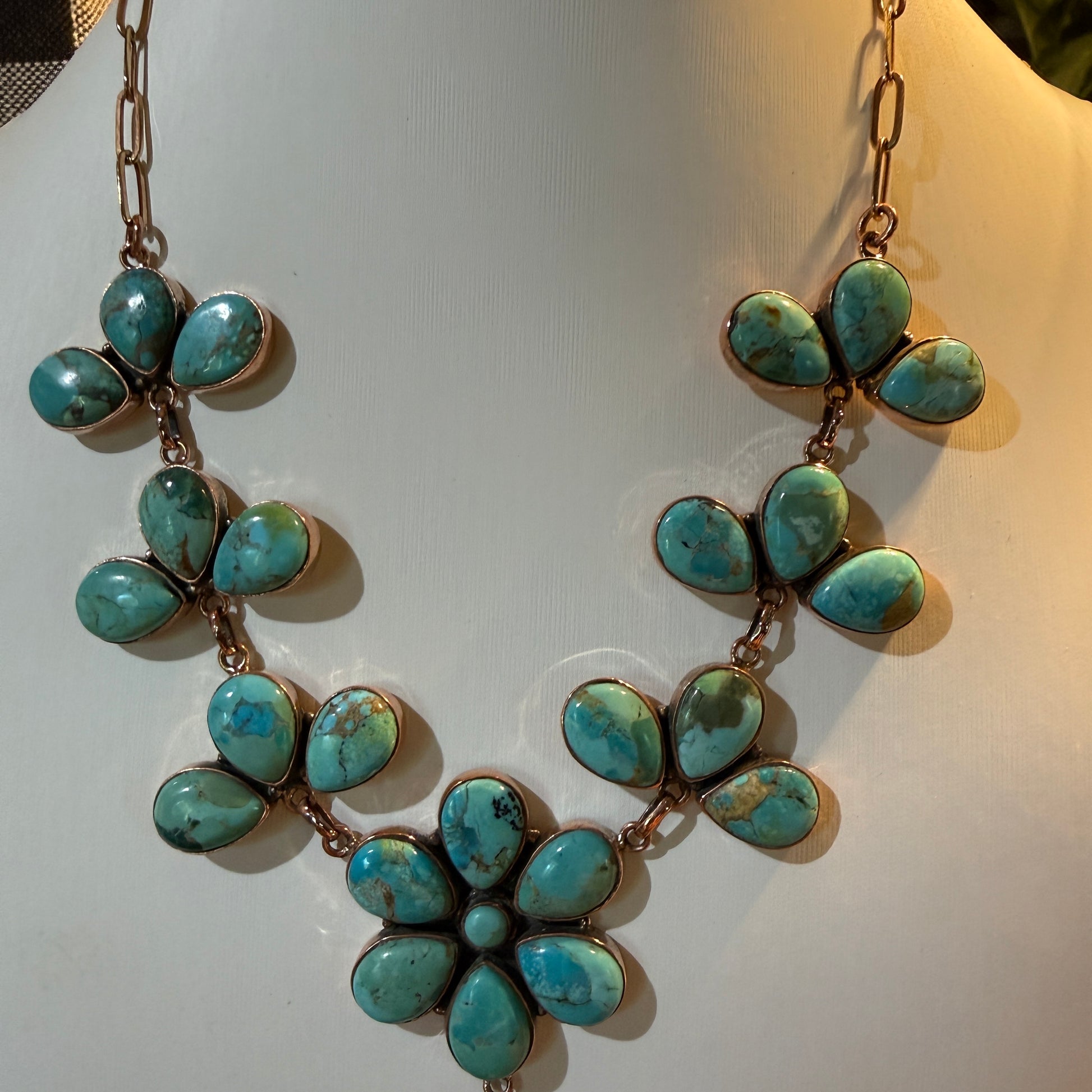 Mohave Turquoise Gemstone and Genuine Copper Choker Necklace, 14 Inch Chain Wild West Boho