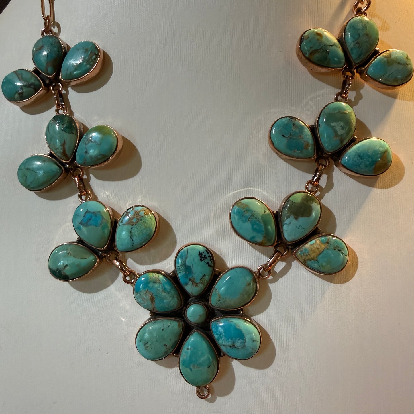Mohave Turquoise Gemstone and Genuine Copper Choker Necklace, 14 Inch Chain Wild West Boho