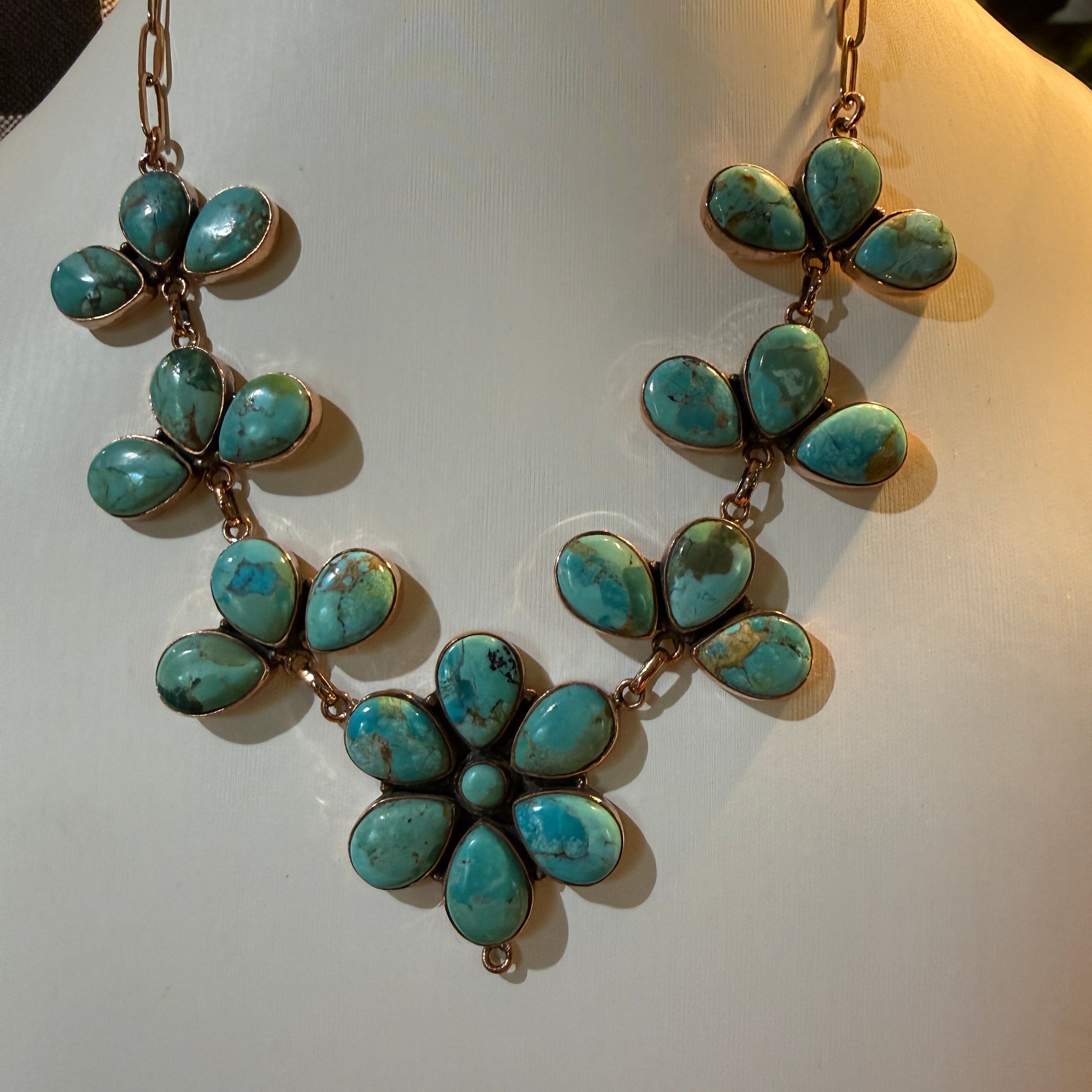 Mohave Turquoise Gemstone and Genuine Copper Choker Necklace, 14 Inch Chain Wild West Boho