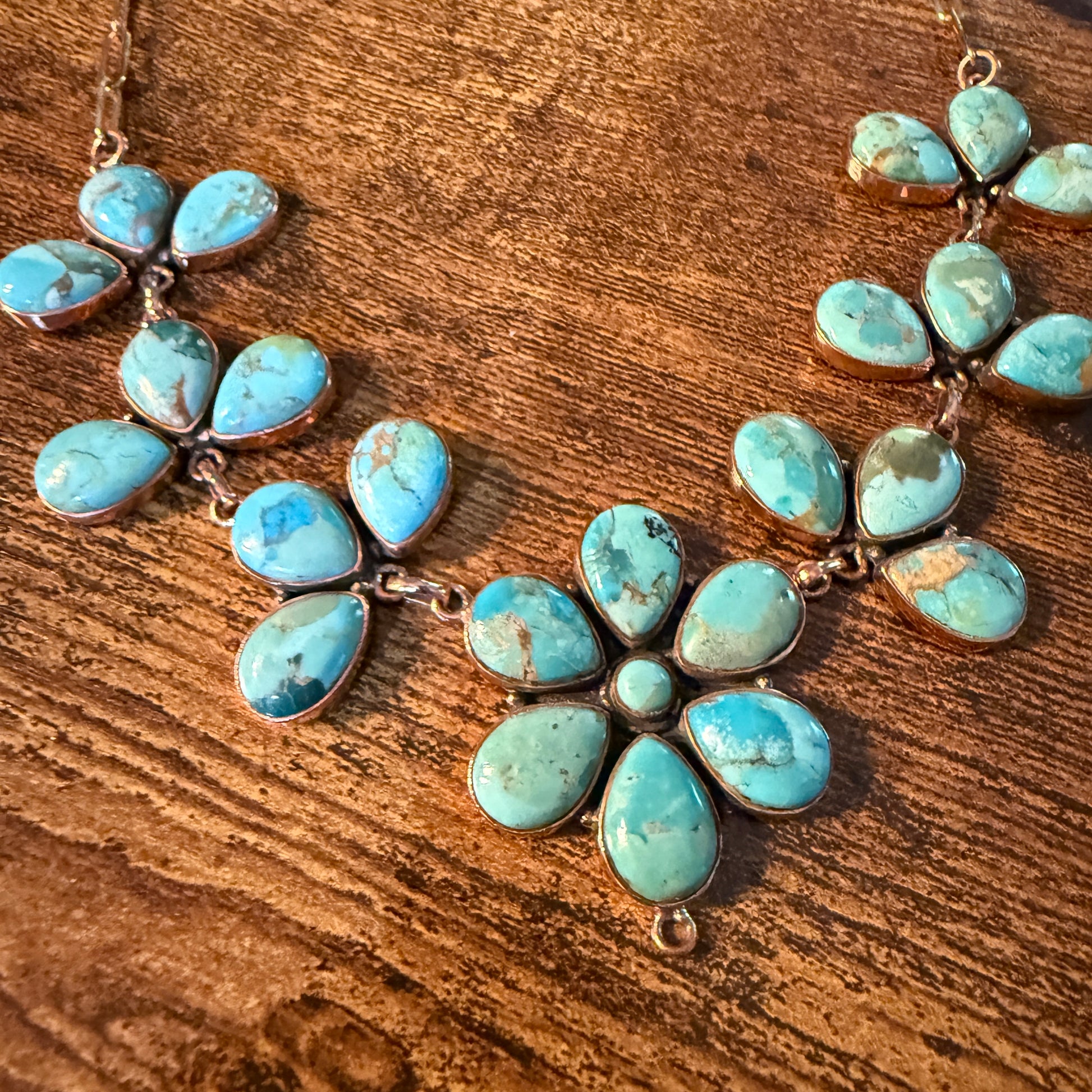 Mohave Turquoise Gemstone and Genuine Copper Choker Necklace, 14 Inch Chain Wild West Boho