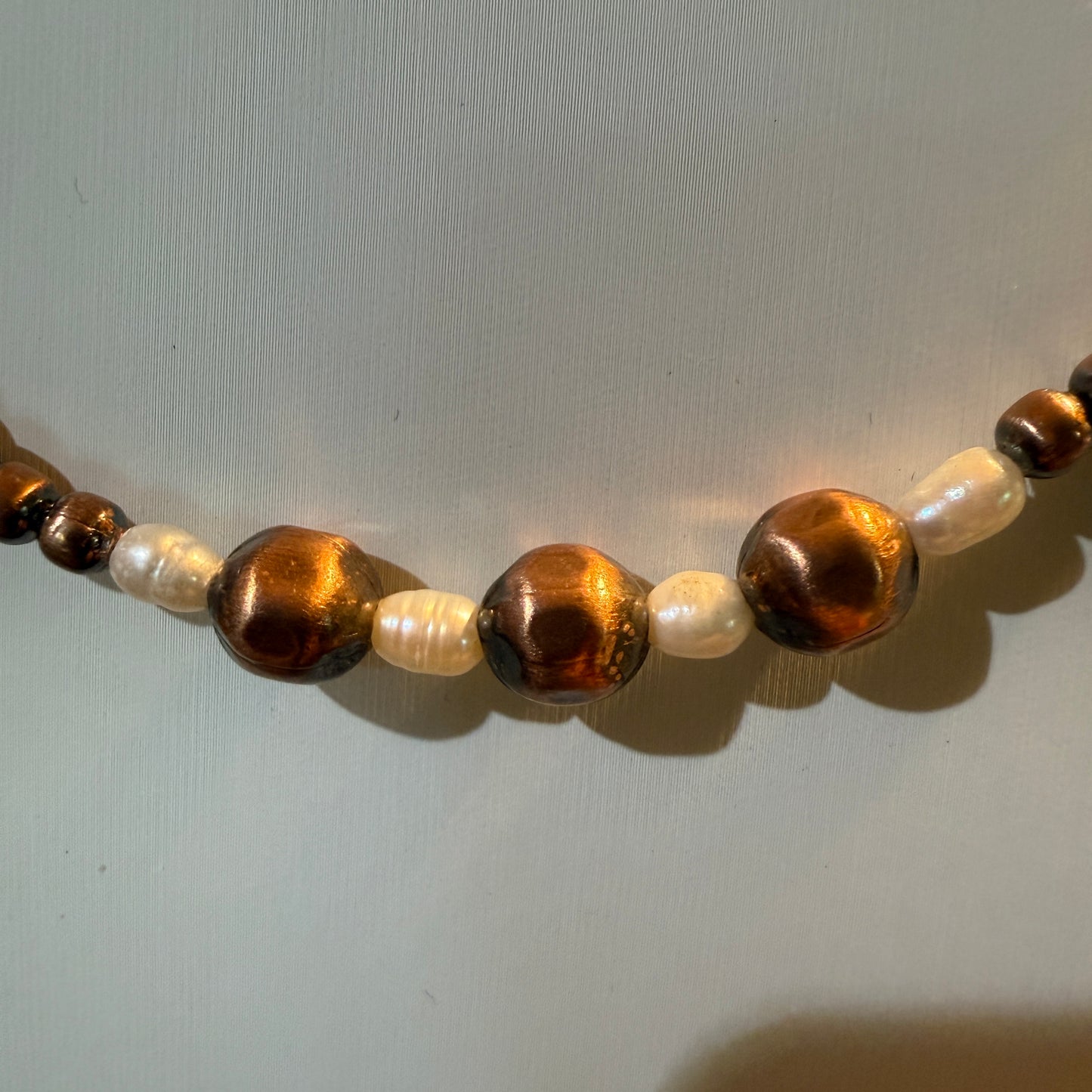 Genuine Copper 3mm to 6mm Fresh Water and Copper Graduated Pearl Necklace, 20 Inch Wild West Boho