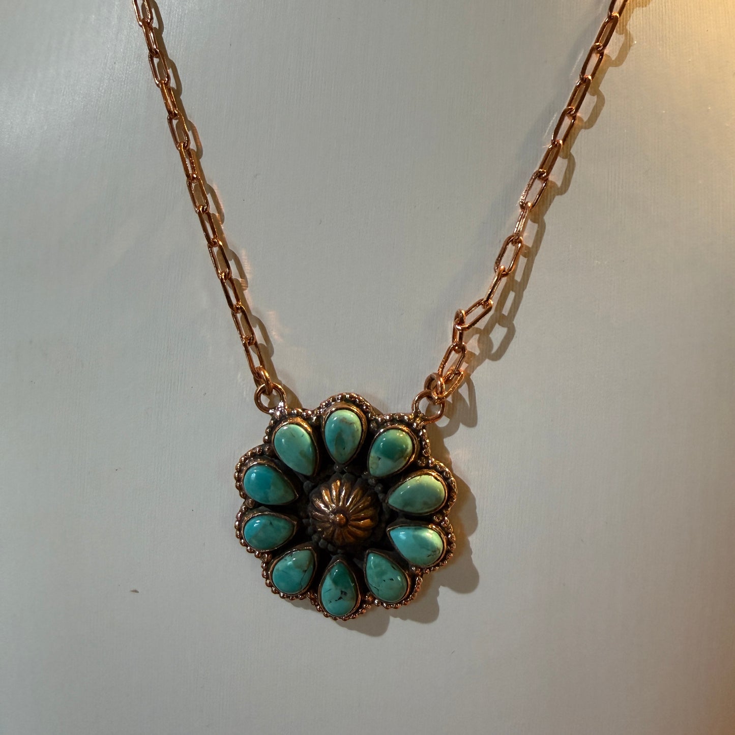 Mohave Turquoise Gemstone and Copper Paper Clip 18 Inch Chain Wild West Boho
