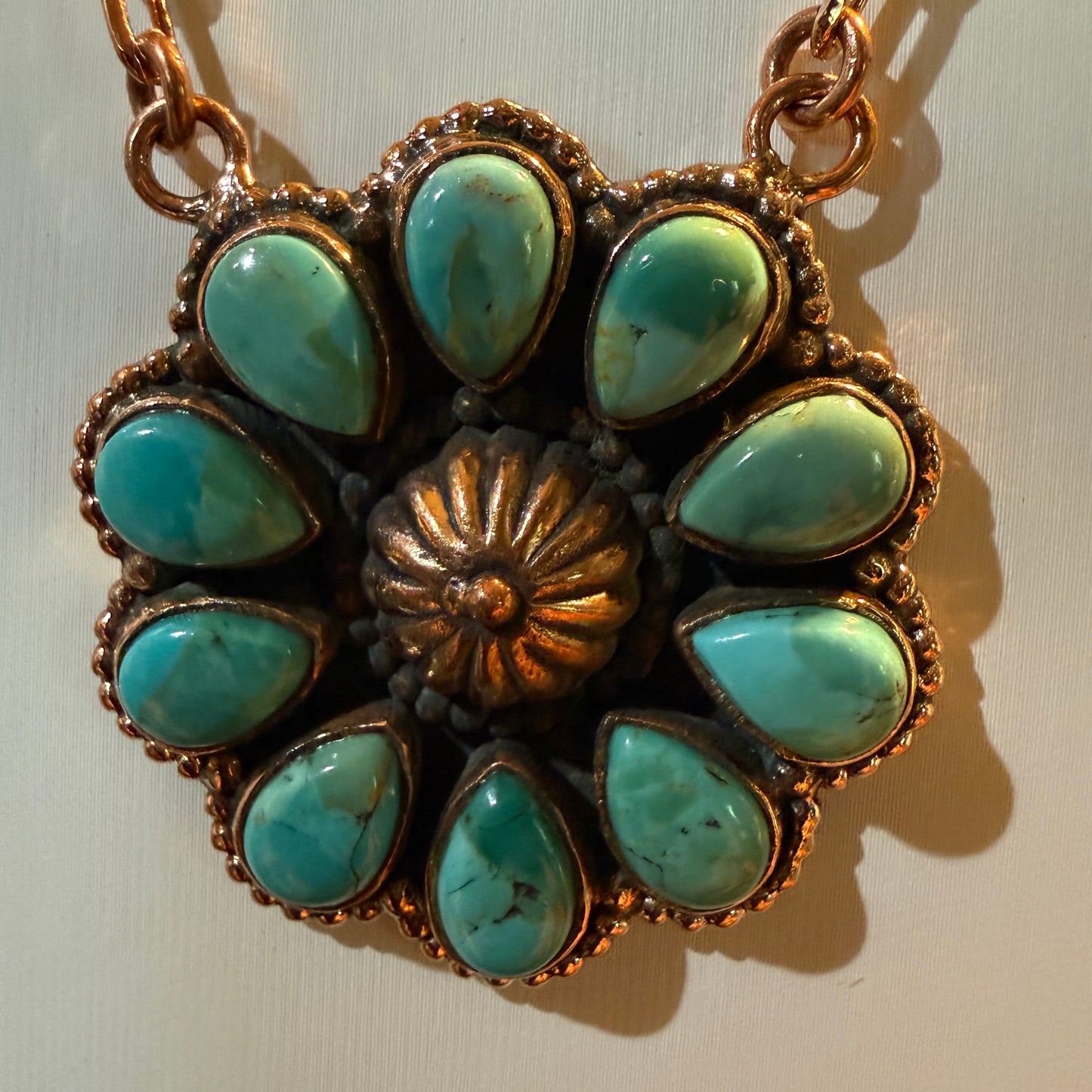 Mohave Turquoise Gemstone and Copper Paper Clip 18 Inch Chain Wild West Boho