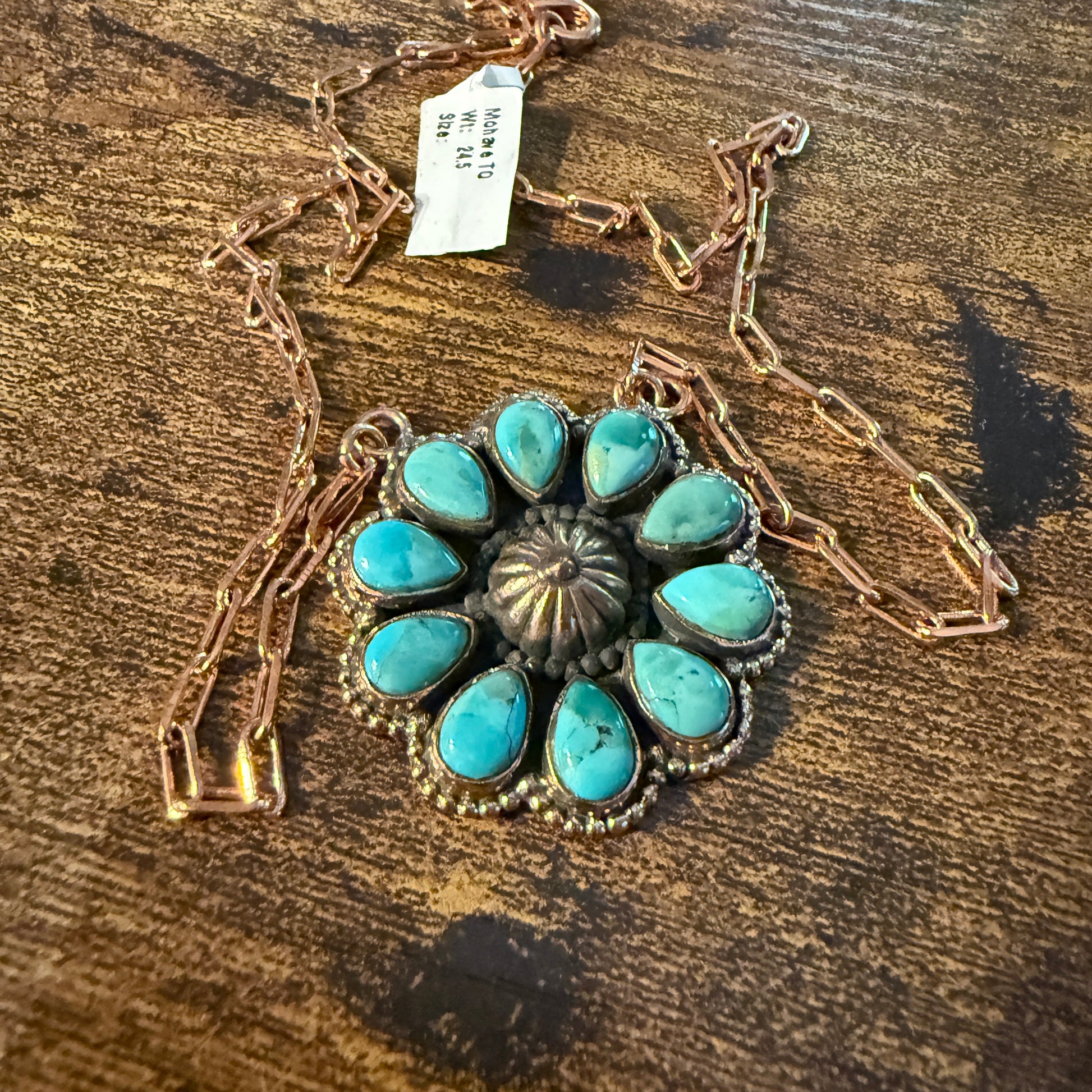 Mohave Turquoise Gemstone and Copper Paper Clip 18 Inch Chain Wild West Boho