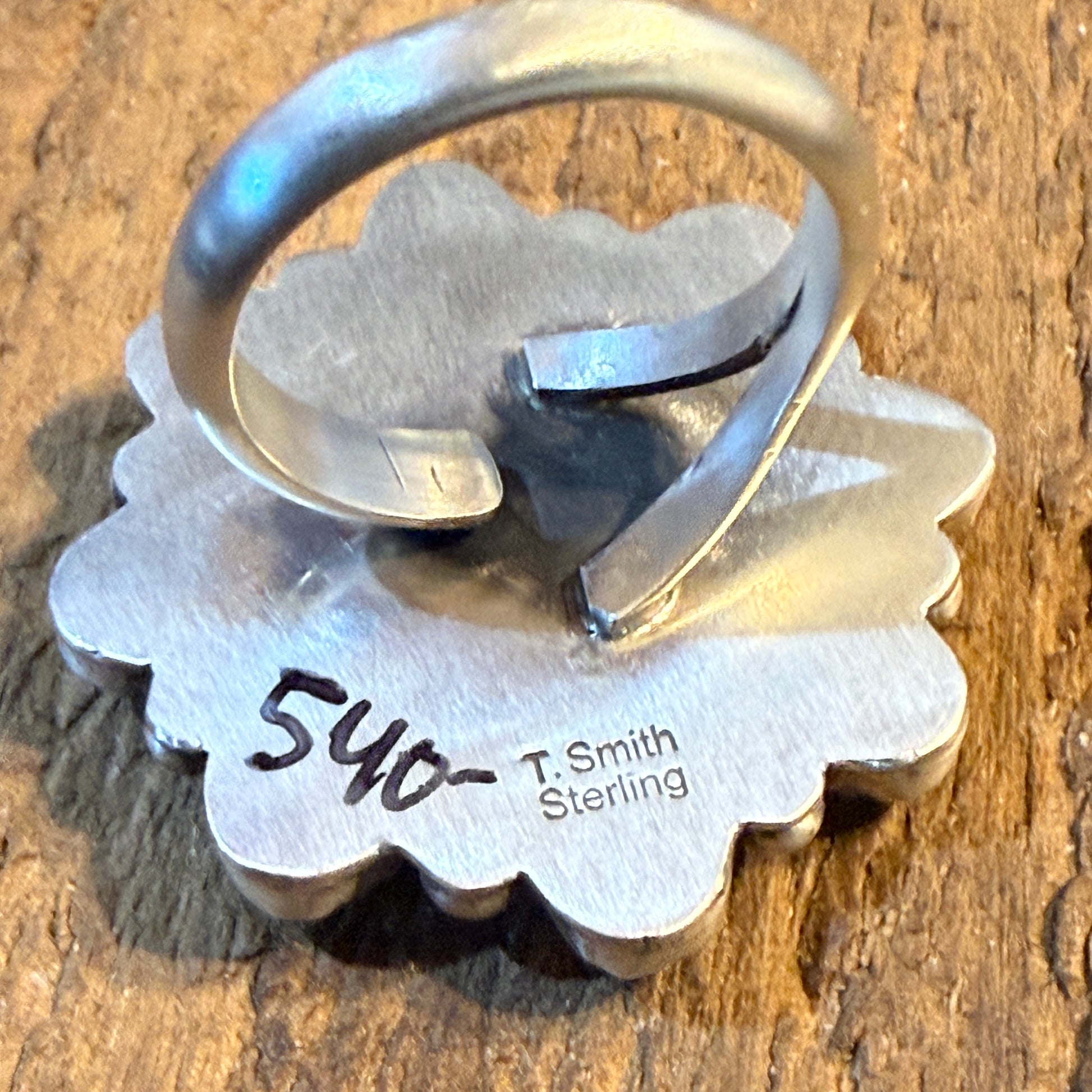 T. Smith Native Signed Mohave Turquoise Cluster Ring, Adjustable, 1.5 Inch Diameter Wild West Boho