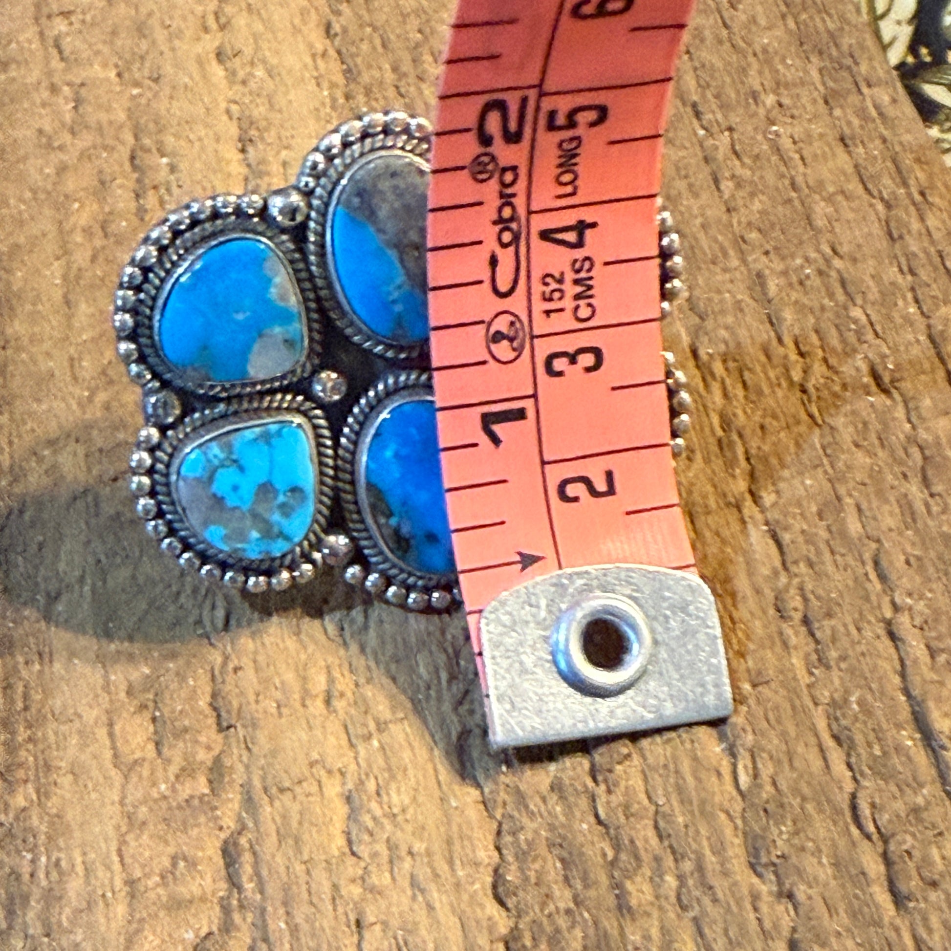 Kingman Turquoise Gemstone Cluster Statement Adjustable Ring, Sterling Silver Wild West Boho
