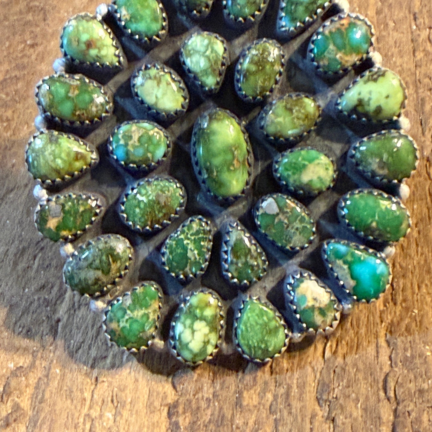 Sonoran Gold Turquoise Gemstones Cluster Oversized Statement Ring, Adjustable, Sterling Silver Wild West Boho