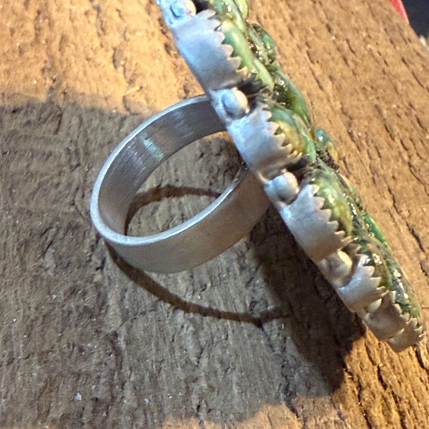 Sonoran Gold Turquoise Gemstones Cluster Oversized Statement Ring, Adjustable, Sterling Silver Wild West Boho