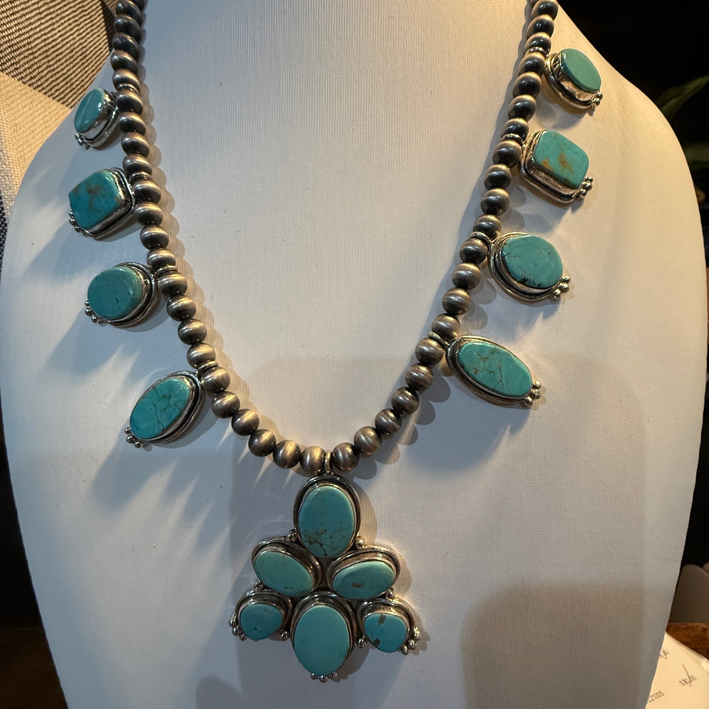 Number 8 Mine Turquoise Gemstones Sterling Silver 18 Inch Desert Pearl Necklace Wild West Boho