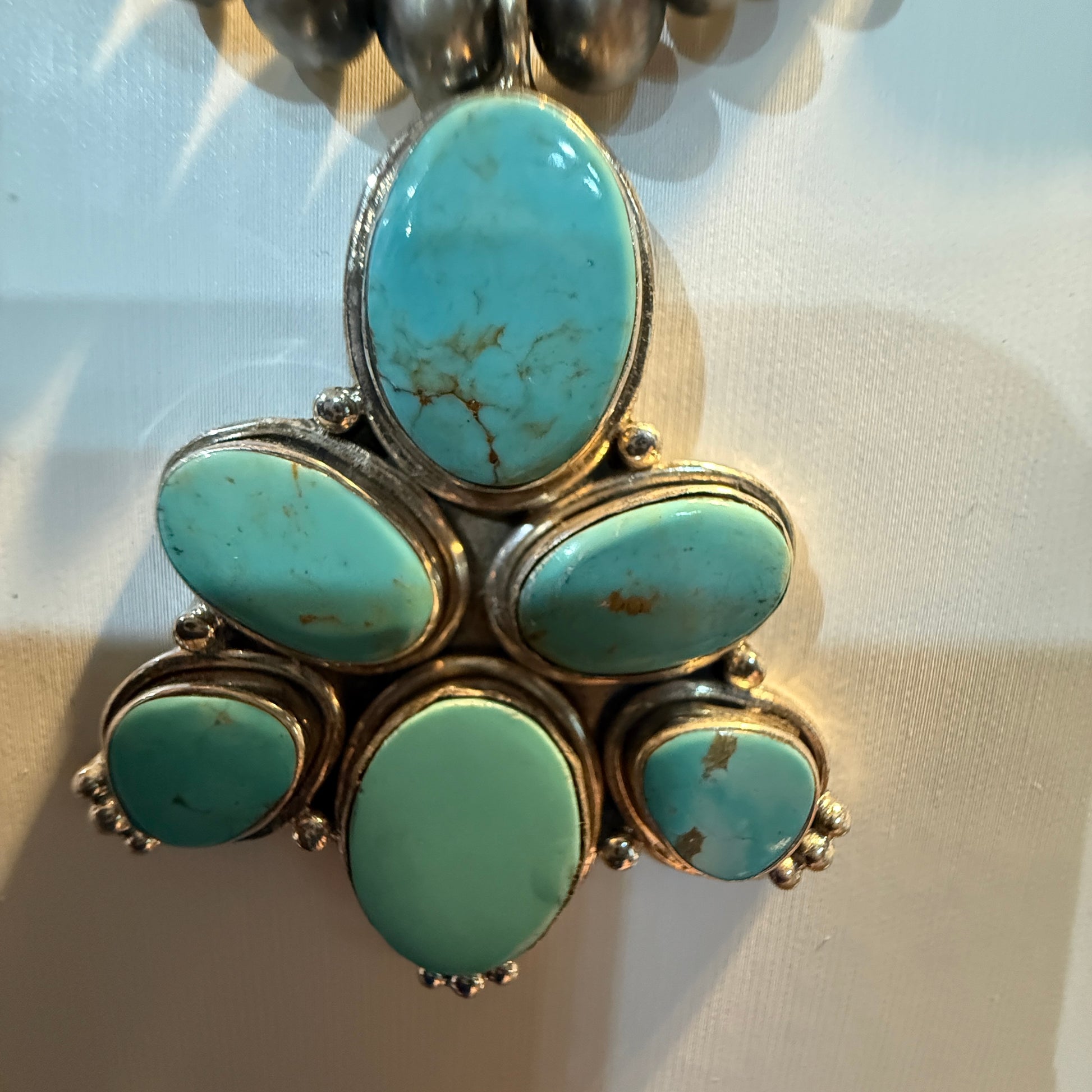 Number 8 Mine Turquoise Gemstones Sterling Silver 18 Inch Desert Pearl Necklace Wild West Boho