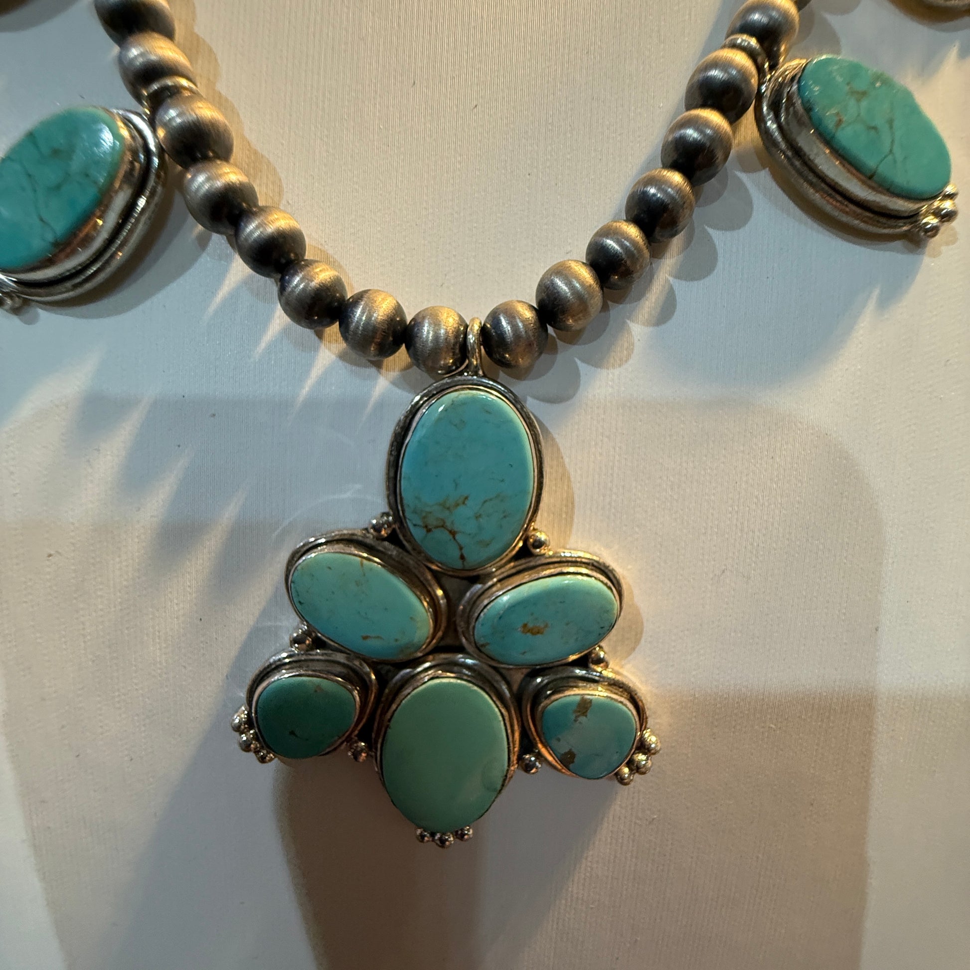 Number 8 Mine Turquoise Gemstones Sterling Silver 18 Inch Desert Pearl Necklace Wild West Boho