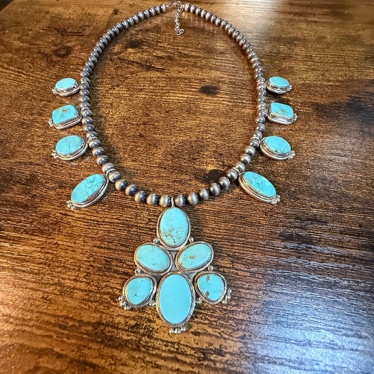 Number 8 Mine Turquoise Gemstones Sterling Silver 18 Inch Desert Pearl Necklace Wild West Boho