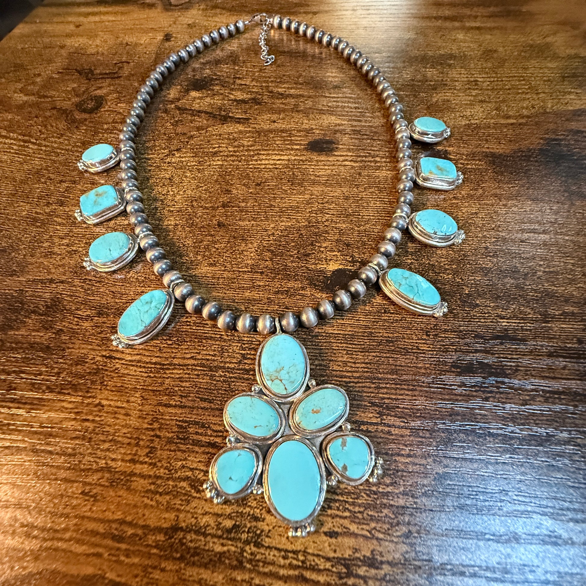 Number 8 Mine Turquoise Gemstones Sterling Silver 18 Inch Desert Pearl Necklace Wild West Boho