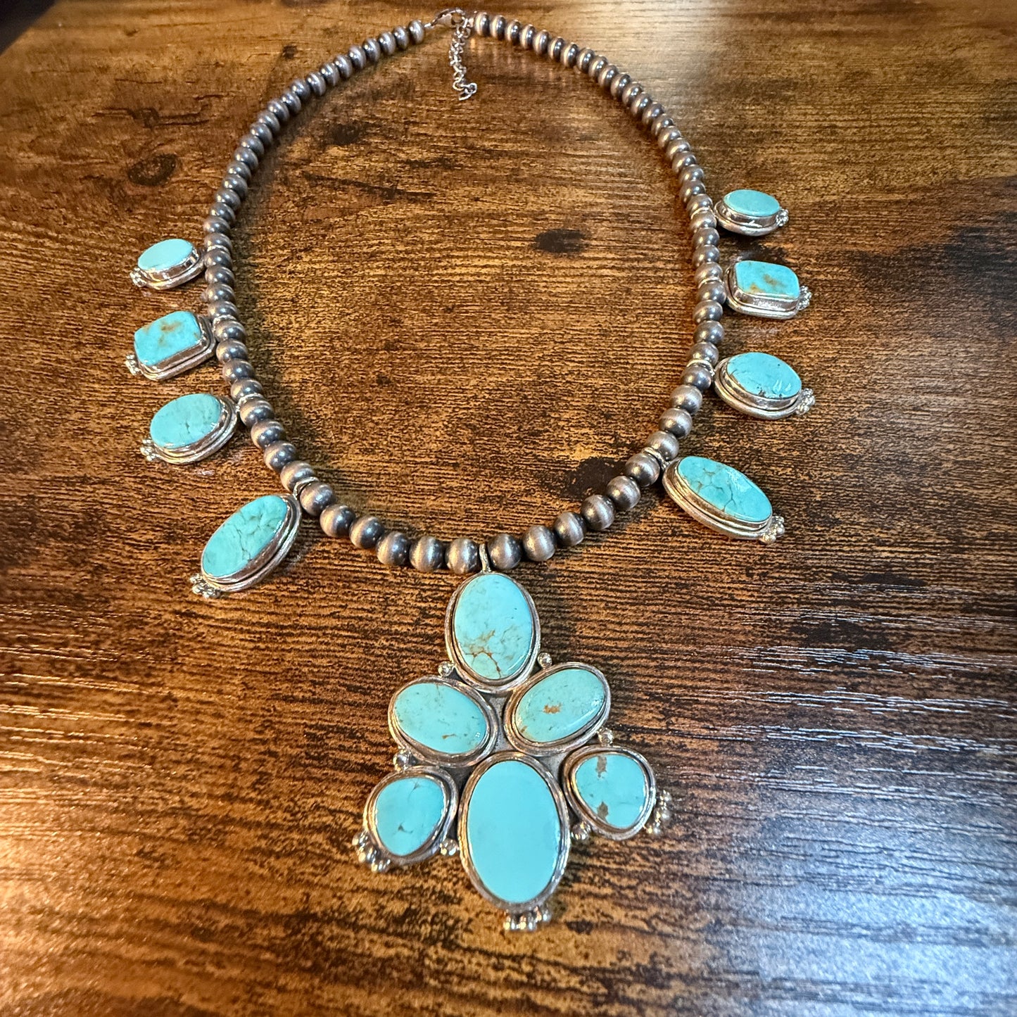 Number 8 Mine Turquoise Gemstones Sterling Silver 18 Inch Desert Pearl Necklace Wild West Boho