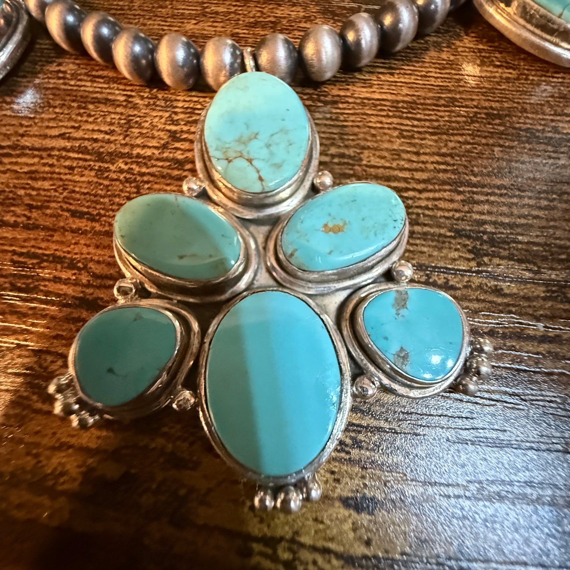 Number 8 Mine Turquoise Gemstones Sterling Silver 18 Inch Desert Pearl Necklace Wild West Boho