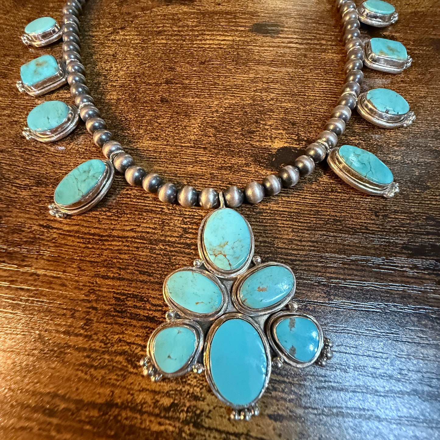 Number 8 Mine Turquoise Gemstones Sterling Silver 18 Inch Desert Pearl Necklace Wild West Boho
