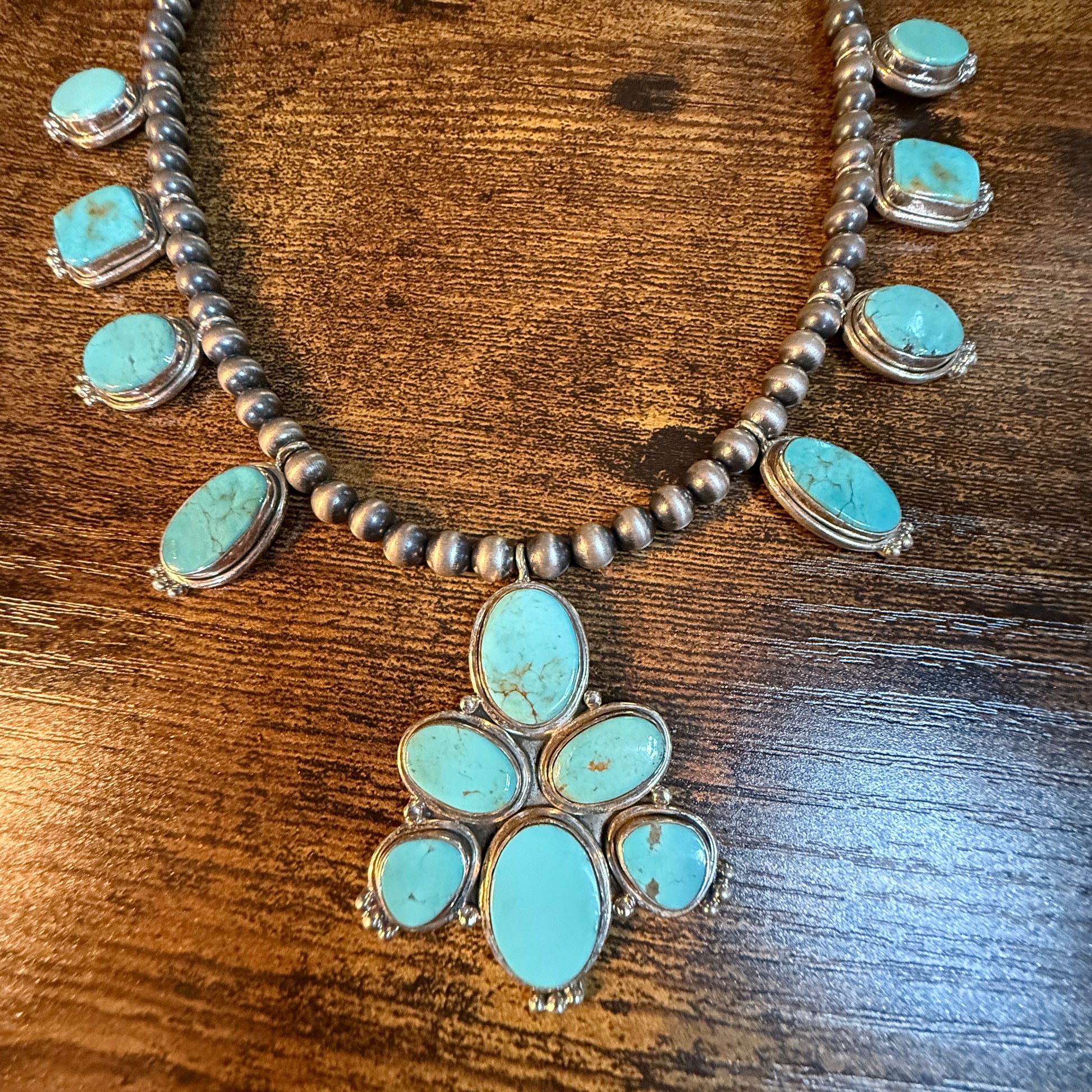 Number 8 Mine Turquoise Gemstones Sterling Silver 18 Inch Desert Pearl Necklace Wild West Boho