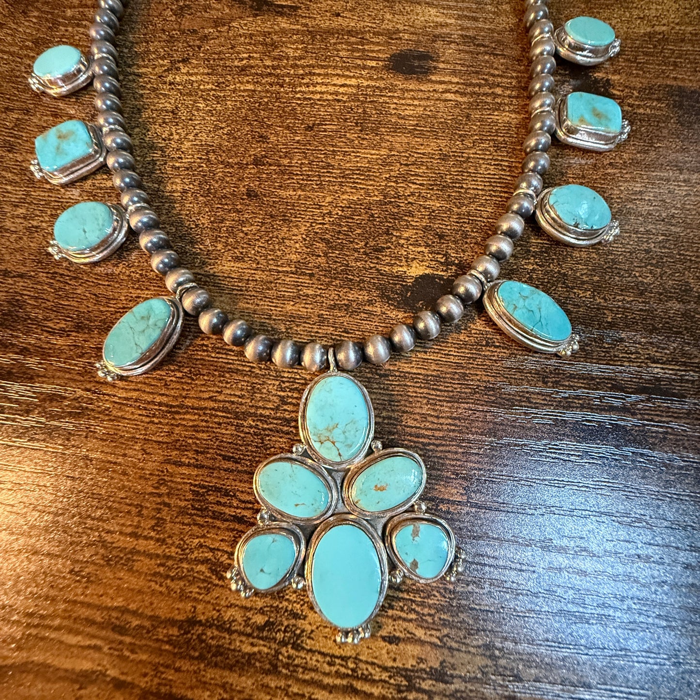 Number 8 Mine Turquoise Gemstones Sterling Silver 18 Inch Desert Pearl Necklace Wild West Boho
