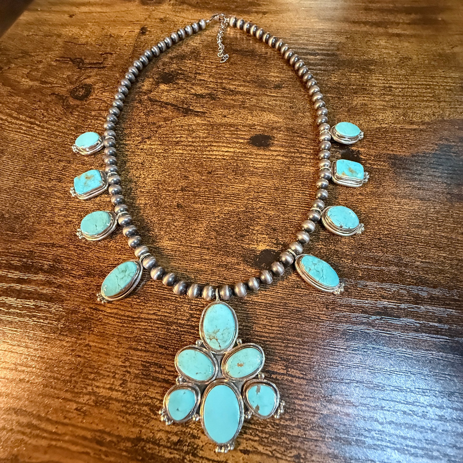 Number 8 Mine Turquoise Gemstones Sterling Silver 18 Inch Desert Pearl Necklace Wild West Boho