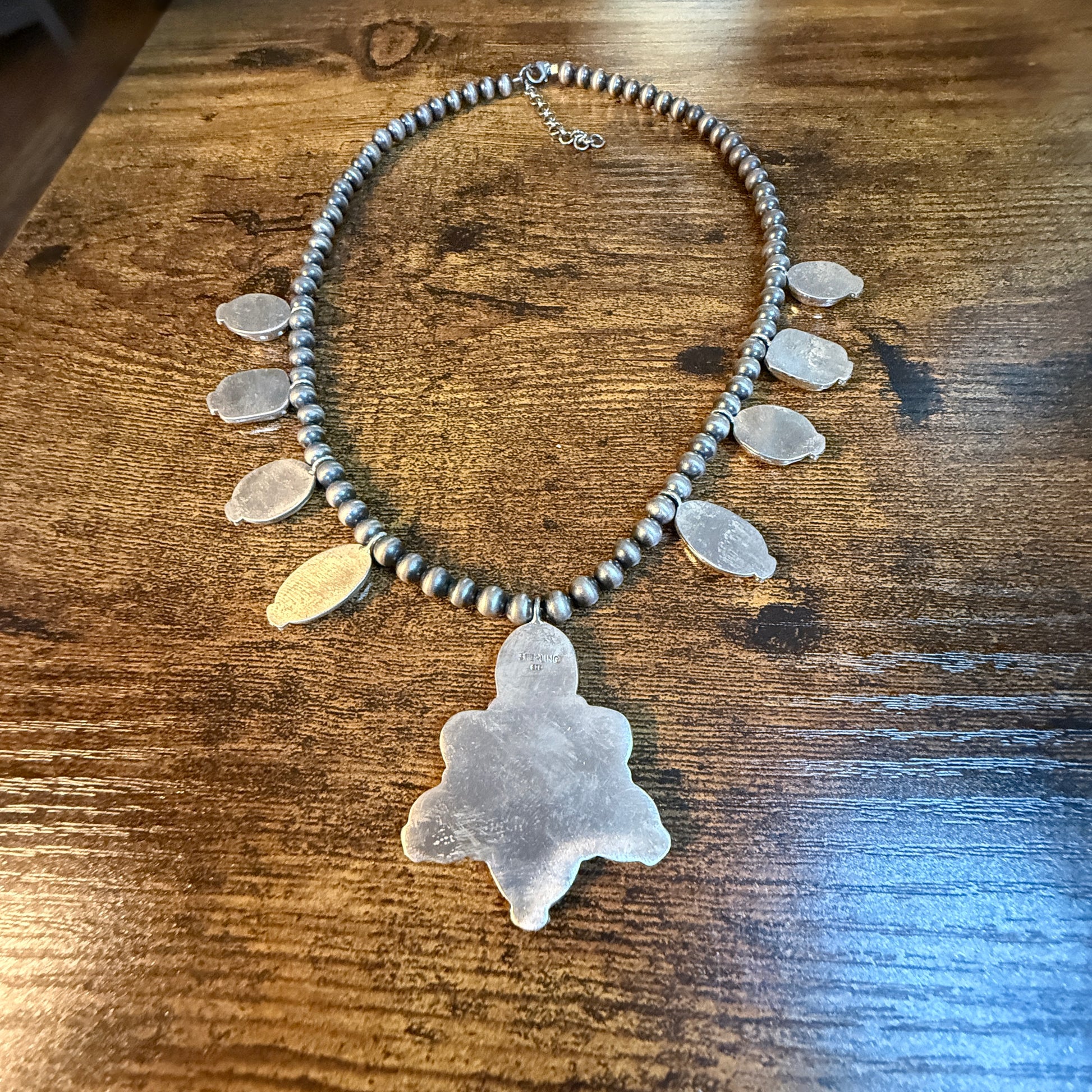 Number 8 Mine Turquoise Gemstones Sterling Silver 18 Inch Desert Pearl Necklace Wild West Boho