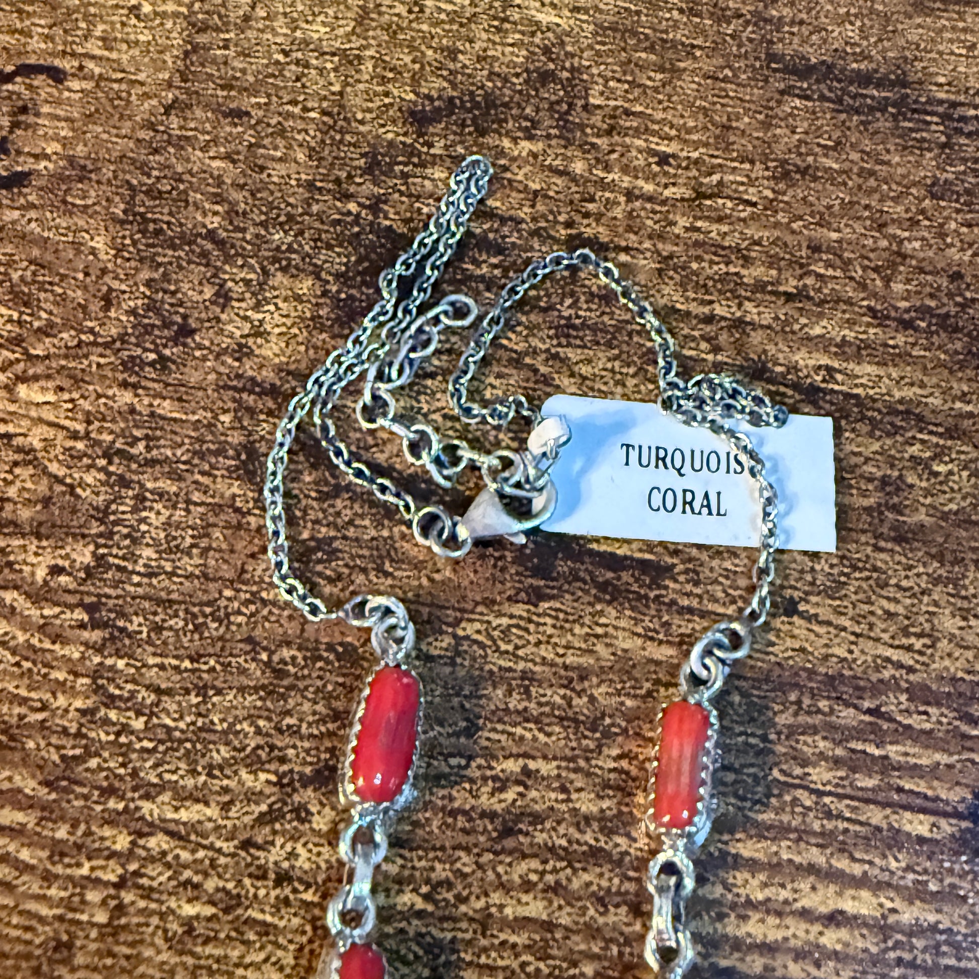Kingman Turquoise and Mediterranean Coral Necklace, Sterling Silver Wild West Boho