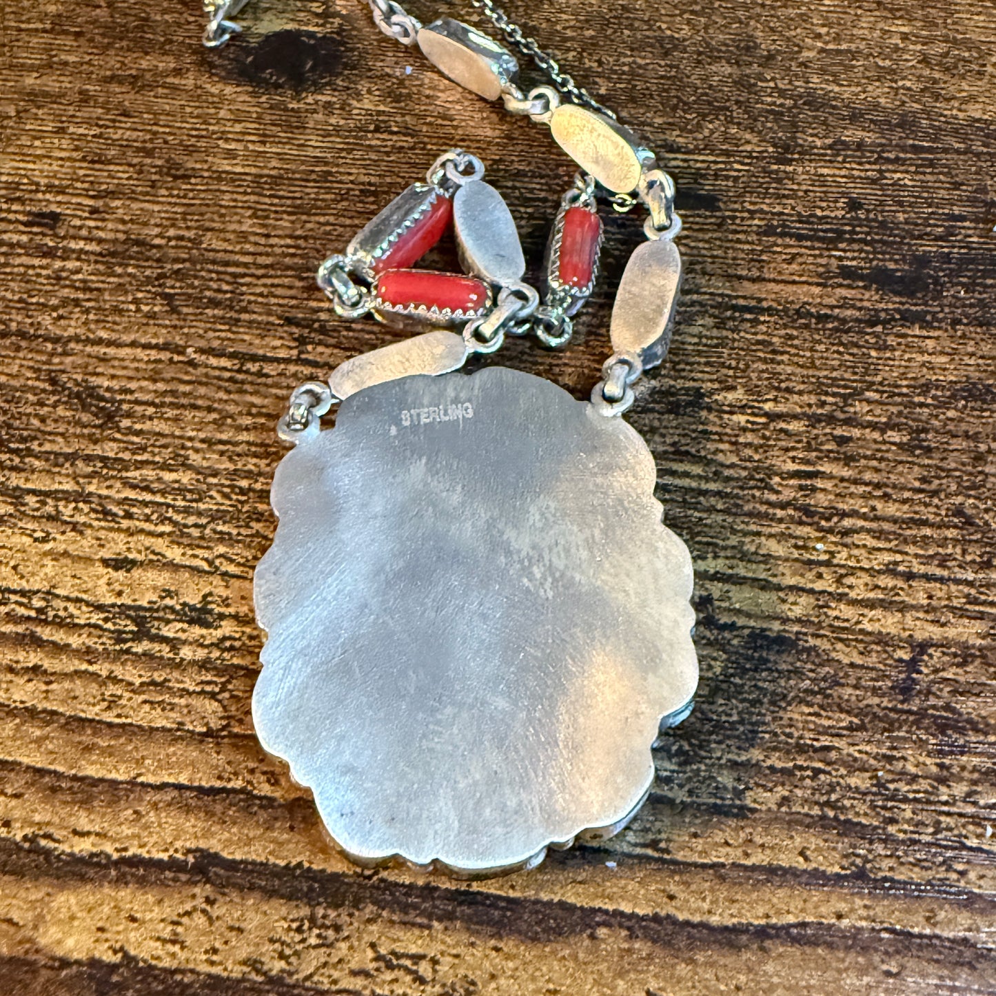 Kingman Turquoise and Mediterranean Coral Necklace, Sterling Silver Wild West Boho