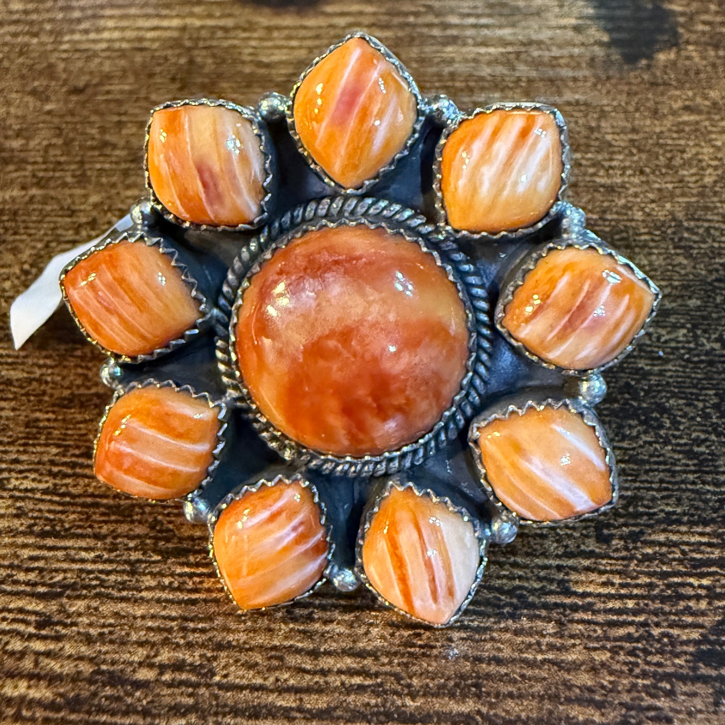 Orange Spiny Turquoise Oversized Adjustable Ring, Sterling Silver Wild West Boho