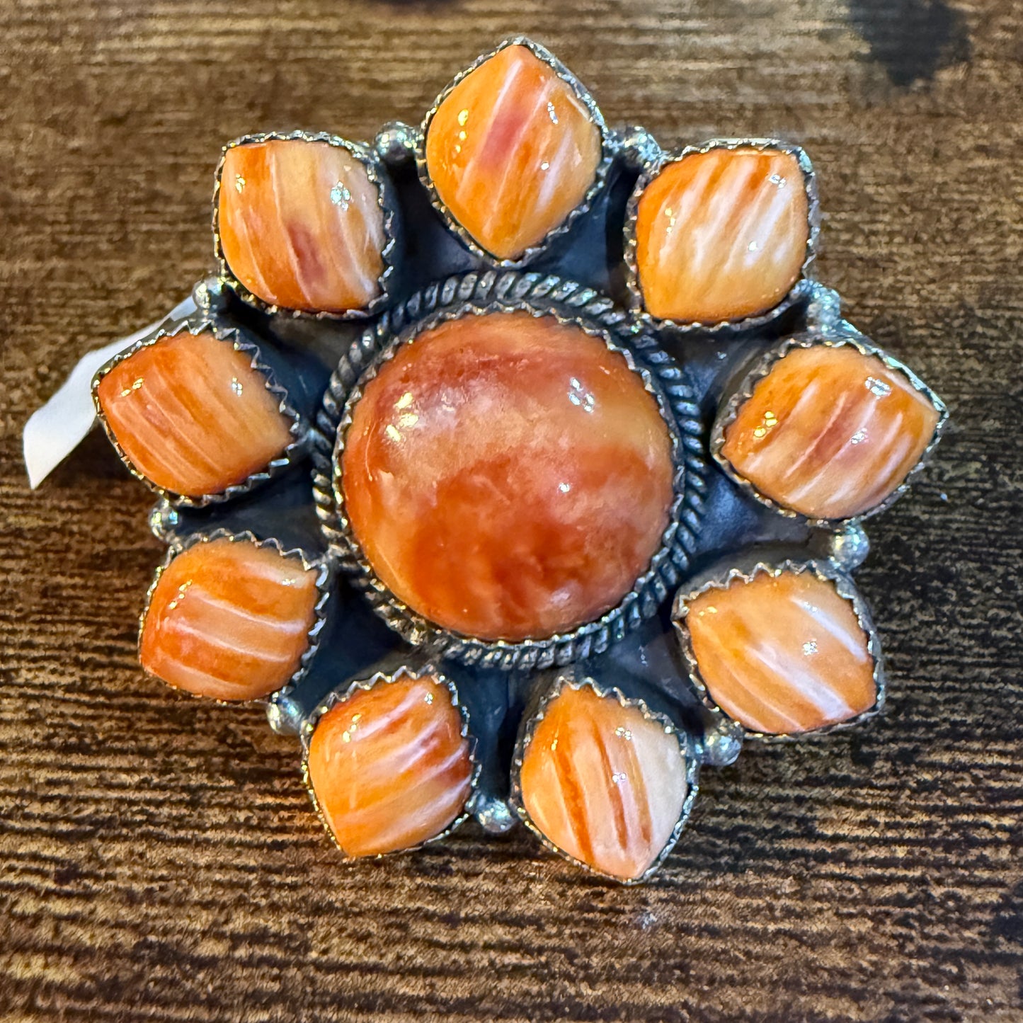 Orange Spiny Turquoise Oversized Adjustable Ring, Sterling Silver Wild West Boho