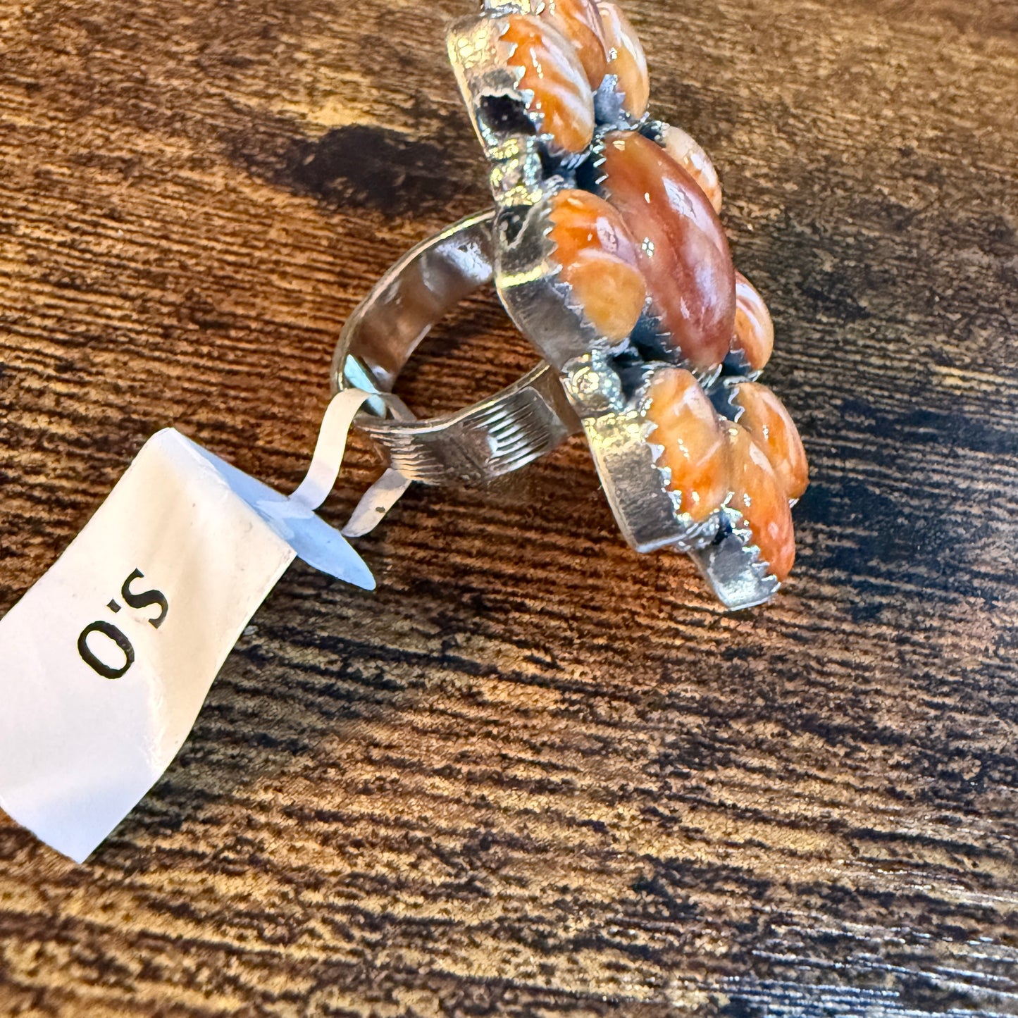 Orange Spiny Turquoise Oversized Adjustable Ring, Sterling Silver Wild West Boho