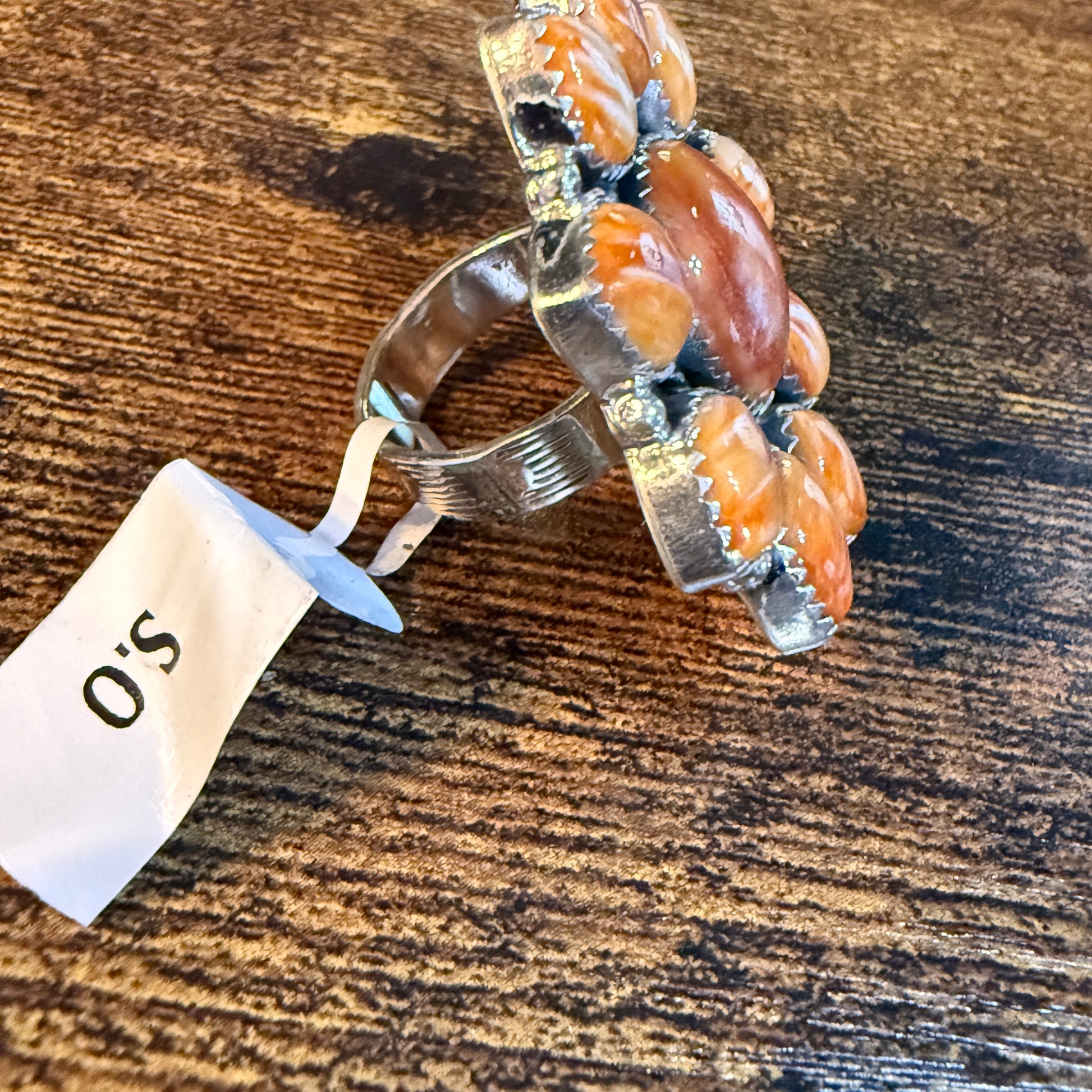 Orange Spiny Turquoise Oversized Adjustable Ring, Sterling Silver Wild West Boho