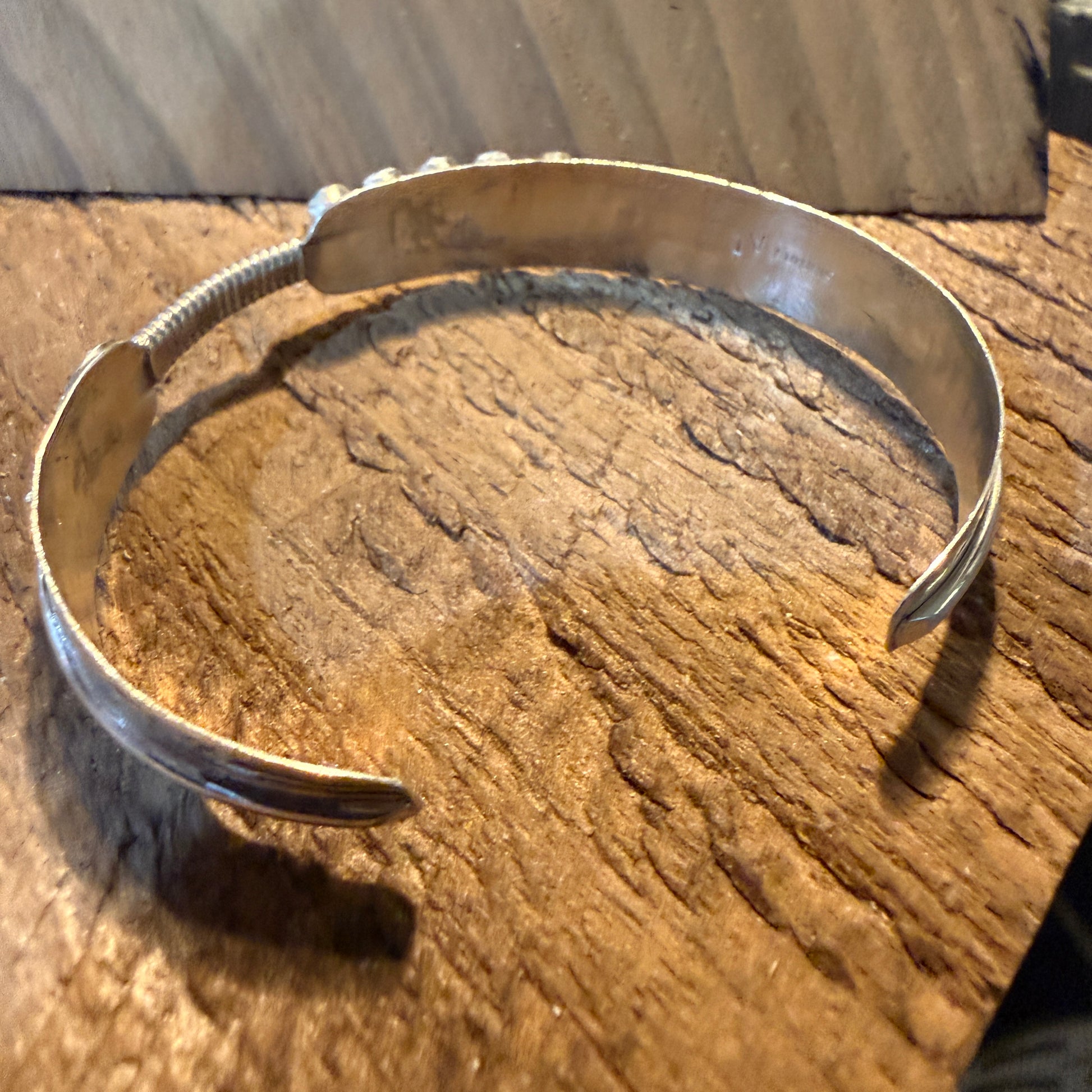 Kingman Turquoise and Sterling Silver Feather Flex Bangle Wild West Boho