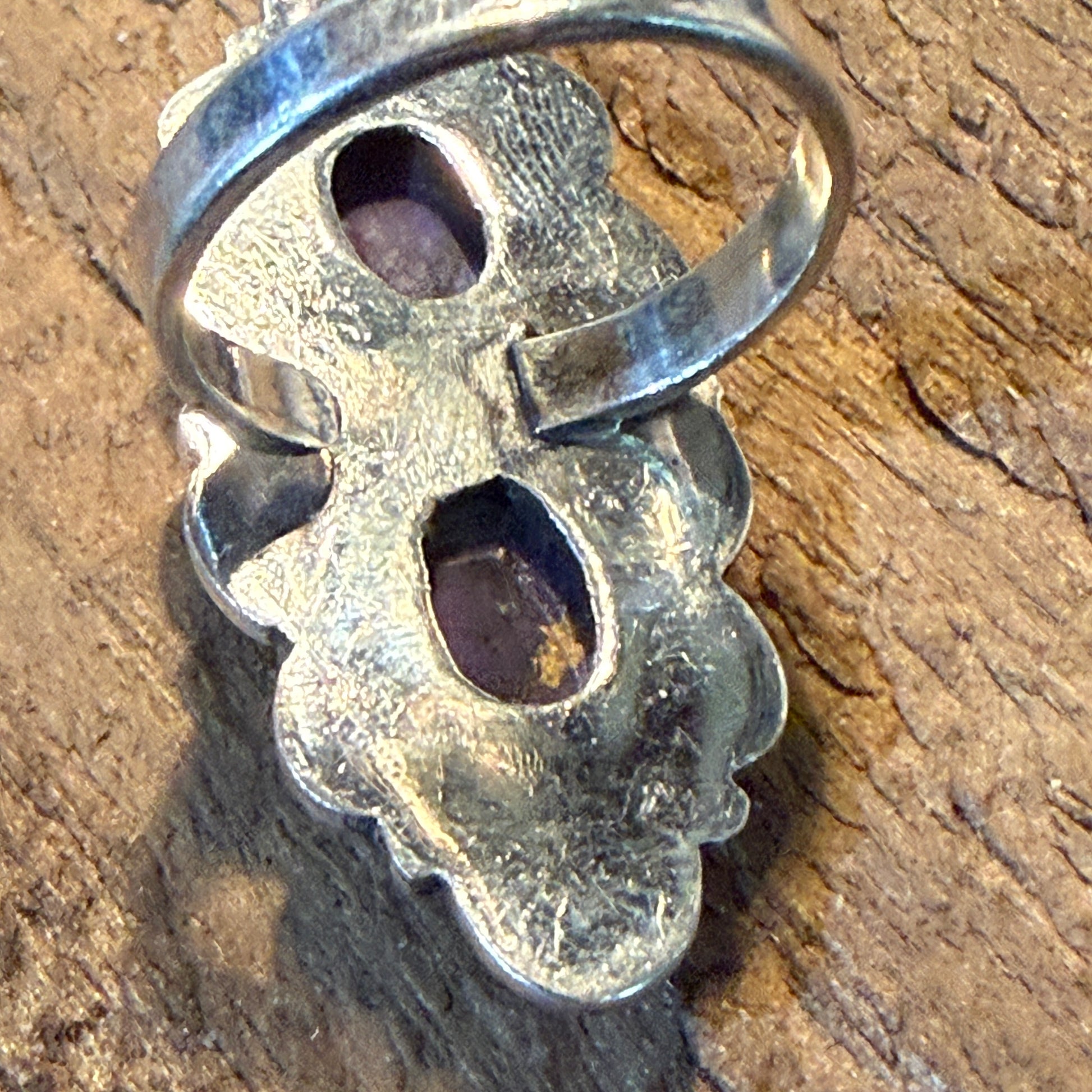 Purple Spiny Gemstone Double Stone Adjustable Ring in Sterling Silver Wild West Boho