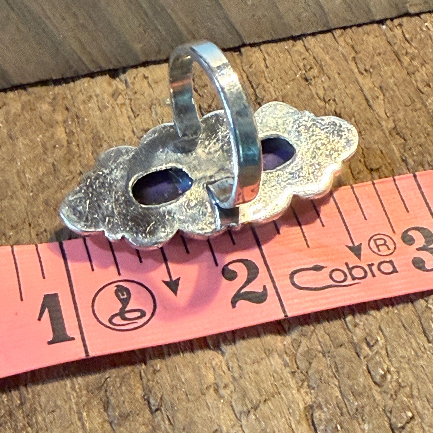 Purple Spiny Gemstone Double Stone Adjustable Ring in Sterling Silver Wild West Boho