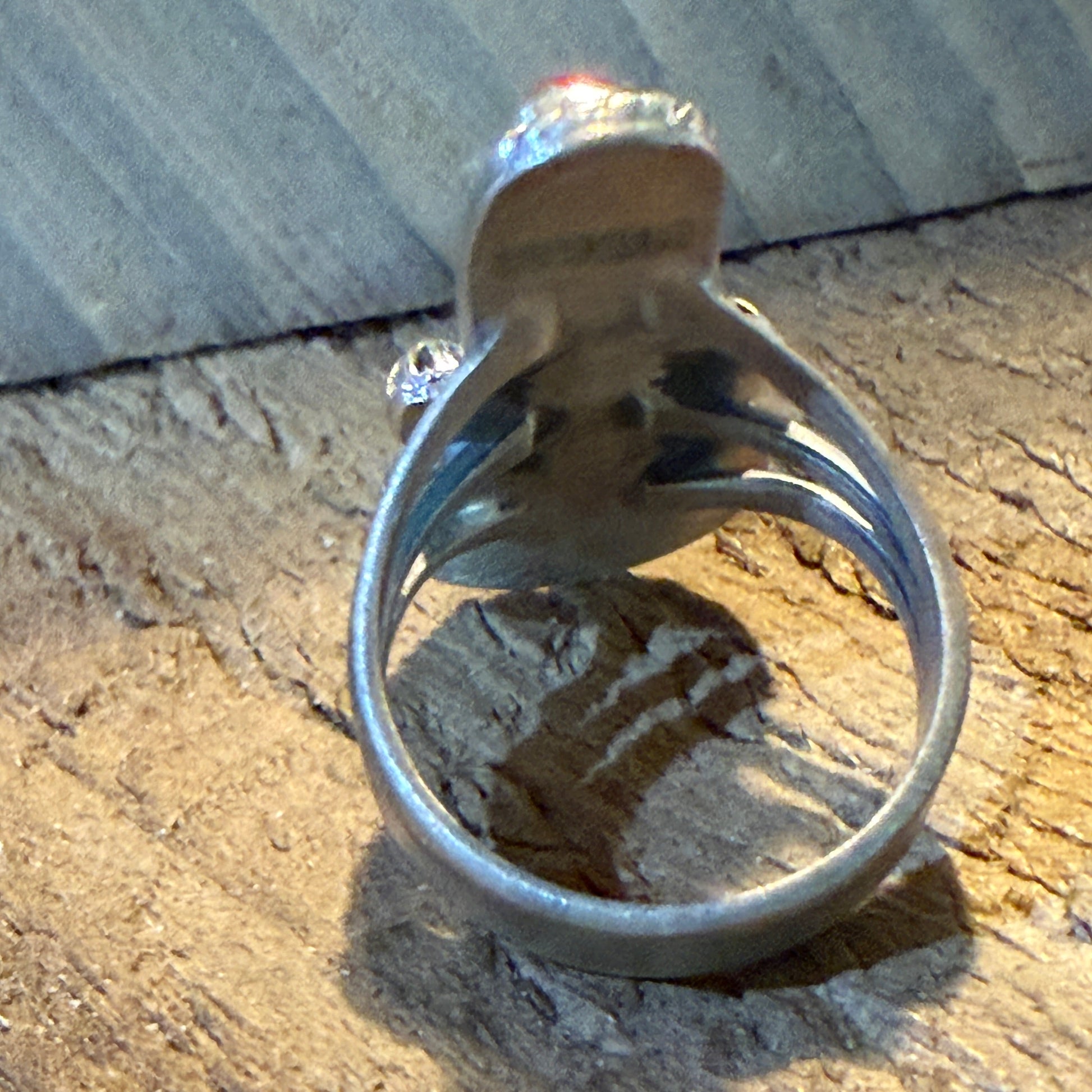 Kingman Turquoise and Mediterranean Coral Size 10 Ring in Sterling Silver Wild West Boho