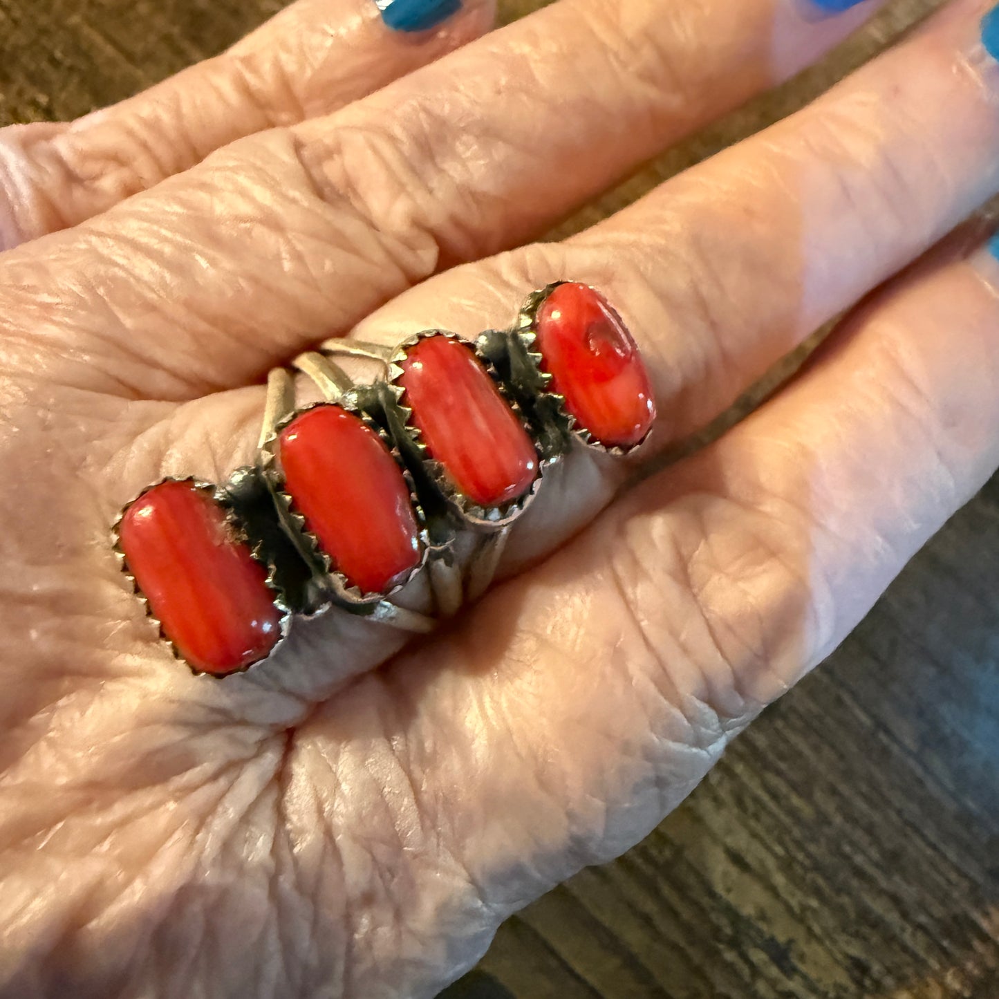 Mediterranean Coral Gemstone Ring Size 8 in Sterling Silver Wild West Boho