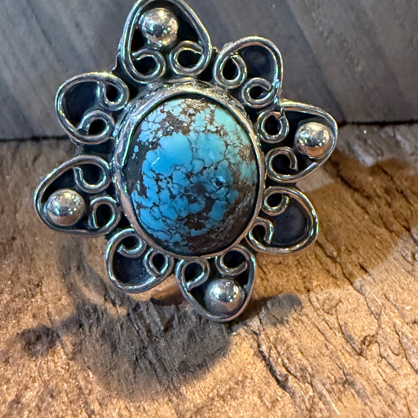 Mine Number 8 Gemstone Floral Ring Size 8.5 in Sterling Silver Wild West Boho