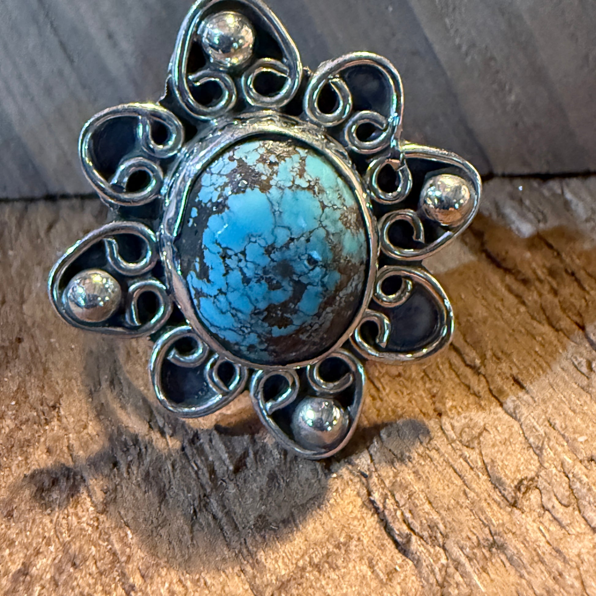 Mine Number 8 Gemstone Floral Ring Size 8.5 in Sterling Silver Wild West Boho