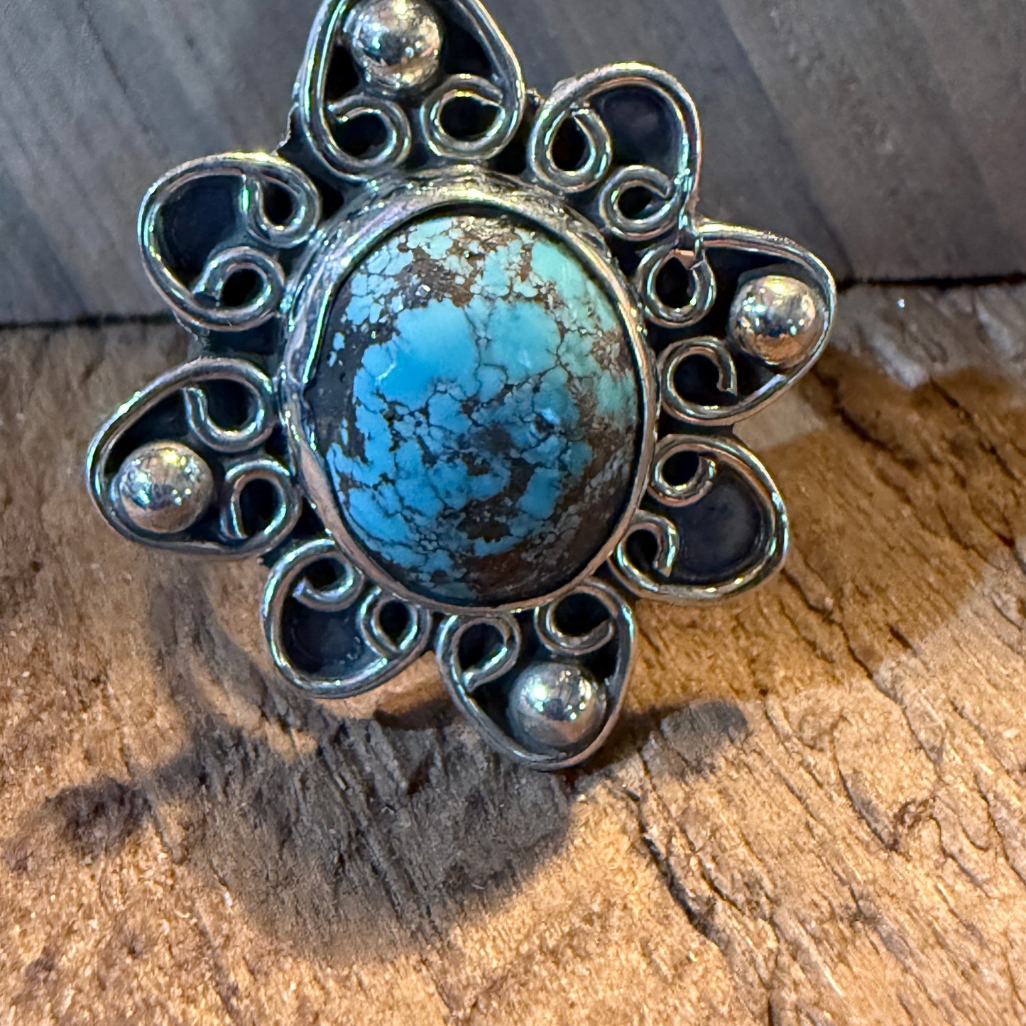 Mine Number 8 Gemstone Floral Ring Size 8.5 in Sterling Silver Wild West Boho