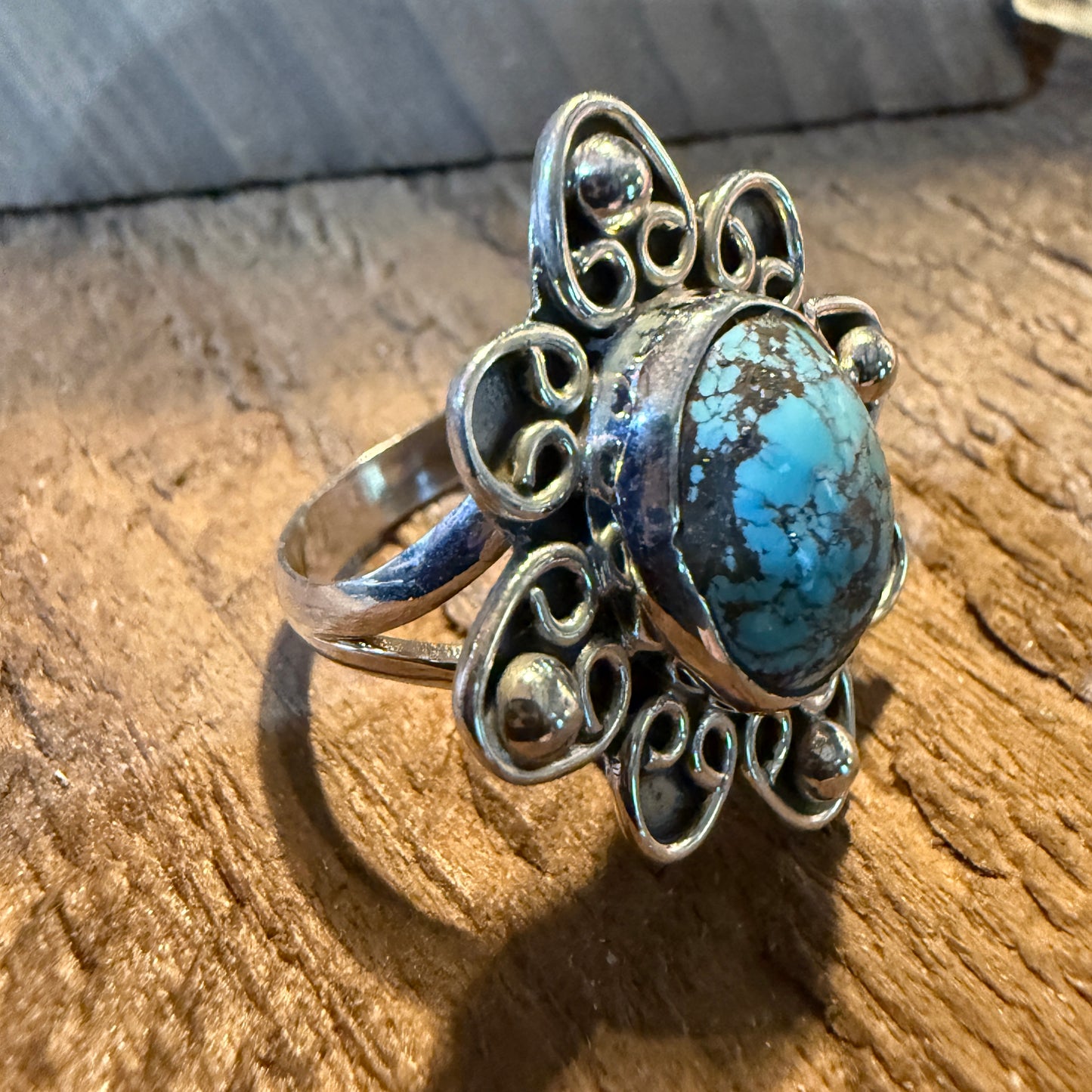 Mine Number 8 Gemstone Floral Ring Size 8.5 in Sterling Silver Wild West Boho