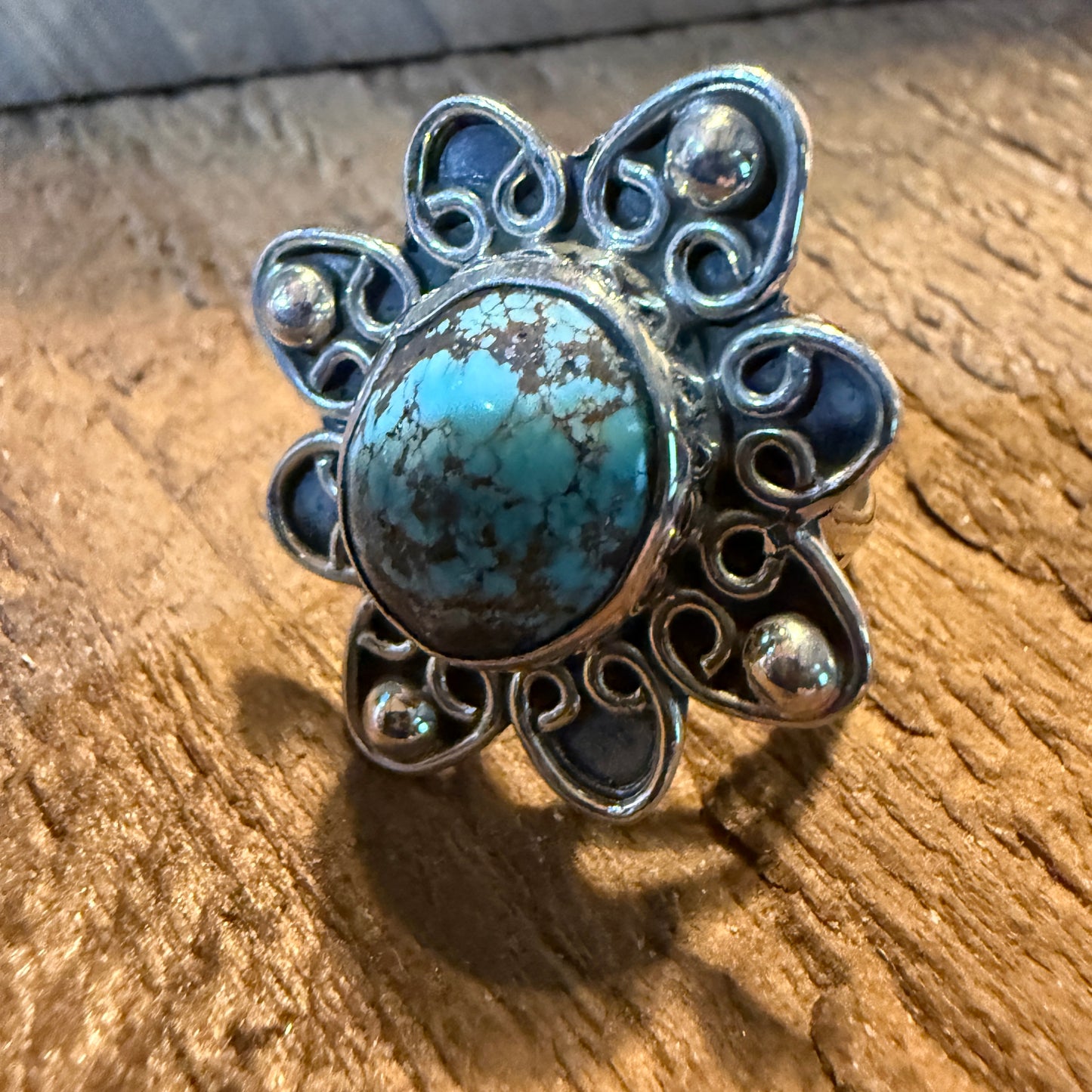 Mine Number 8 Gemstone Floral Ring Size 8.5 in Sterling Silver Wild West Boho