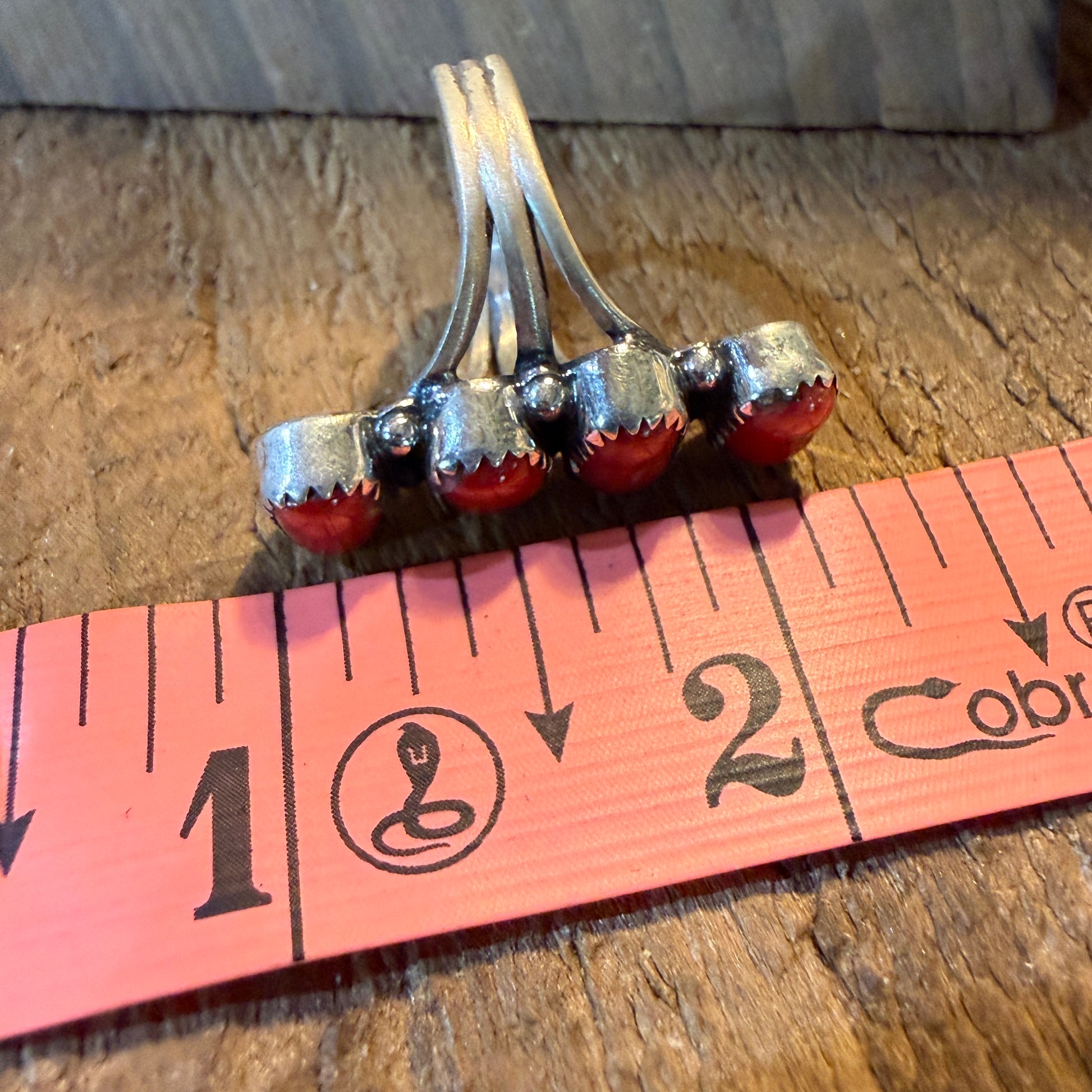 Mediterranean Coral Gemstone Ring Size 8 in Sterling Silver Wild West Boho