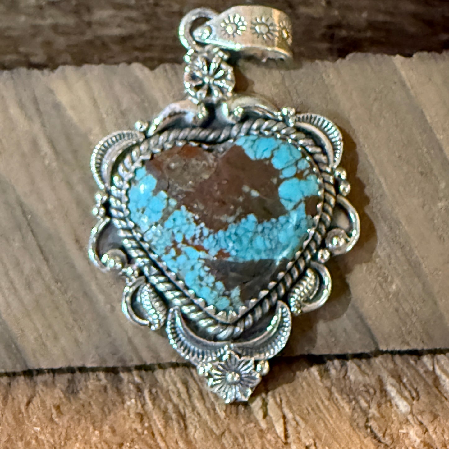 Blue Moon Turquise Gemstone Heart Pendant in Sterling Silver, 2 Inches Wild West Boho