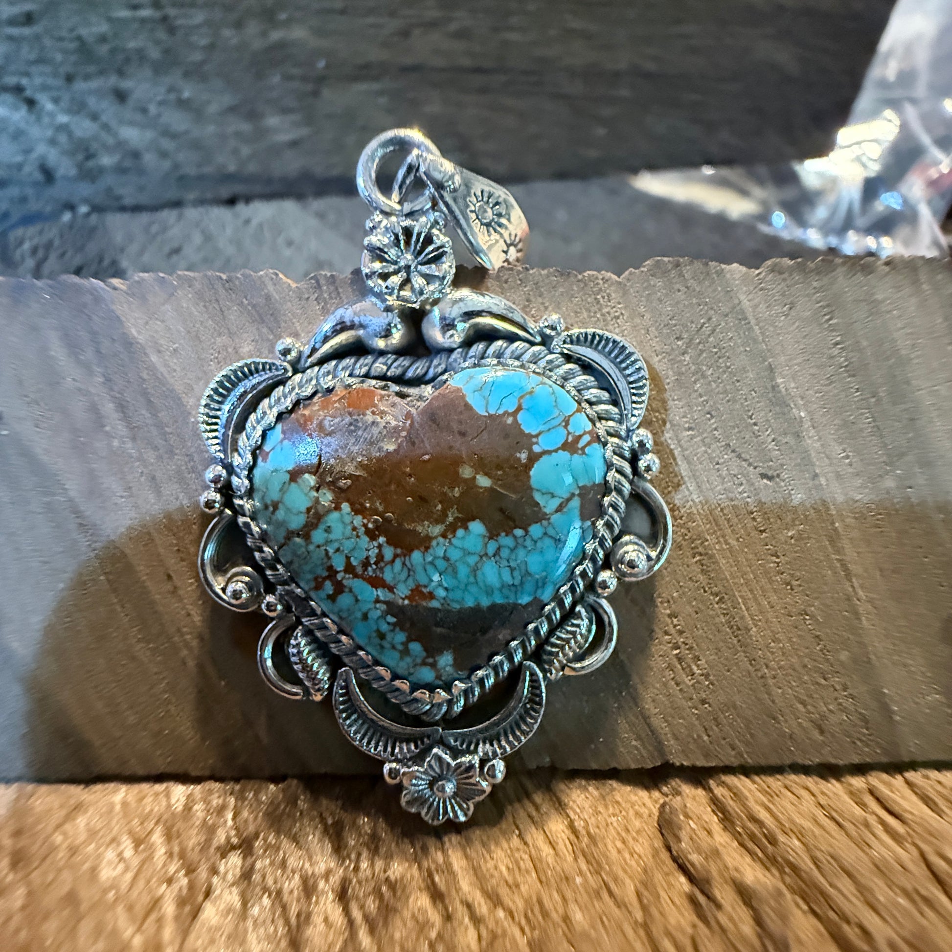 Blue Moon Turquise Gemstone Heart Pendant in Sterling Silver, 2 Inches Wild West Boho